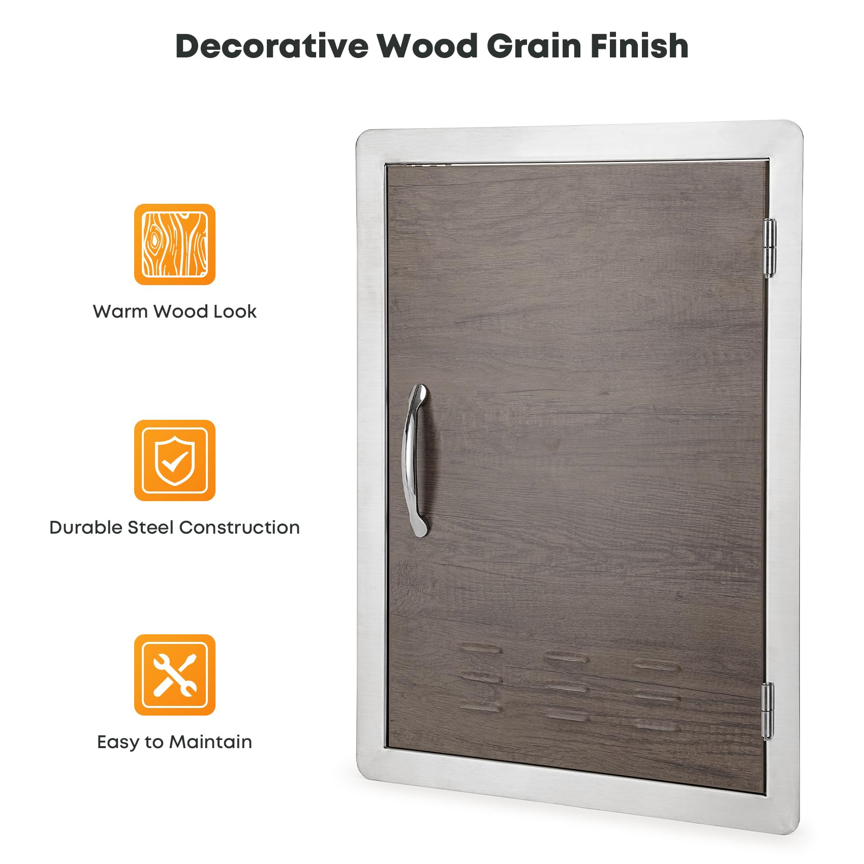 Stanbroil BBQ Access Door 20W x 27H Inch, Wood Grain Outdoor Kitchen Doors Wall Construction Single Vertical Door for Outside Kitchen, BBQ Island, Grill Station