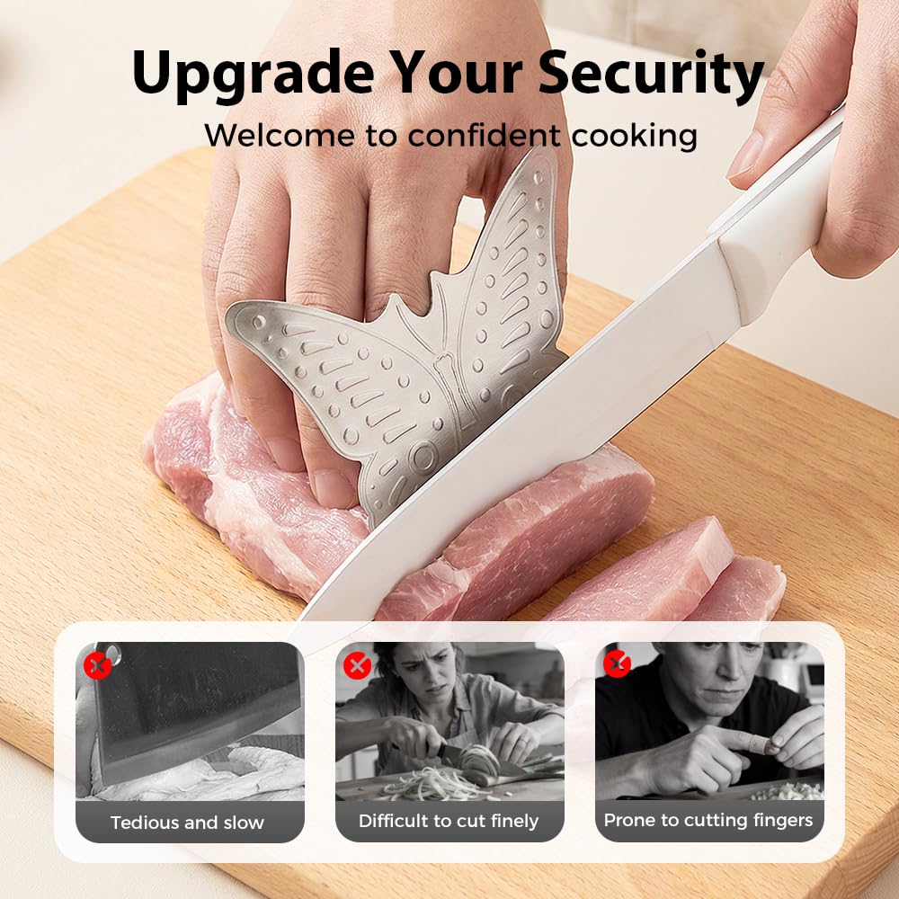 Stainless Steel Finger Guard, 2026 Upgrade Finger Protector for Cutting, Cute Butterfly & Bear Styles Safe Slicing Tool for Chopping Dicing Kitchen Food Prep (Butterfly-2PCS)