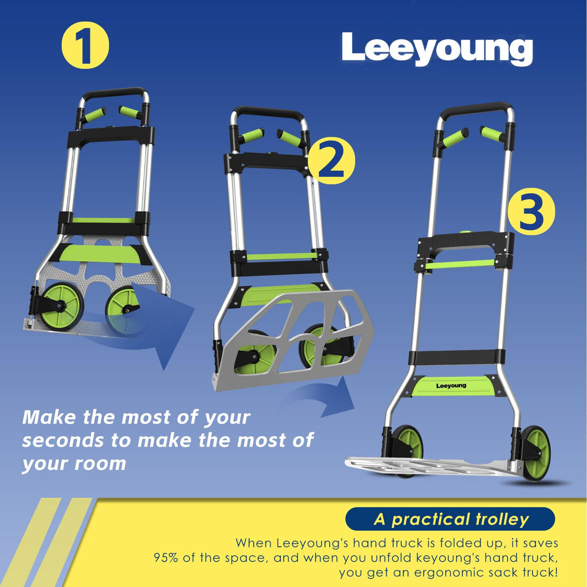 Leeyoung Folding Hand Truck and Dolly,309 lb Capacity Aluminum Portable Cart with Telescoping Handle and PP+EVA Wheels