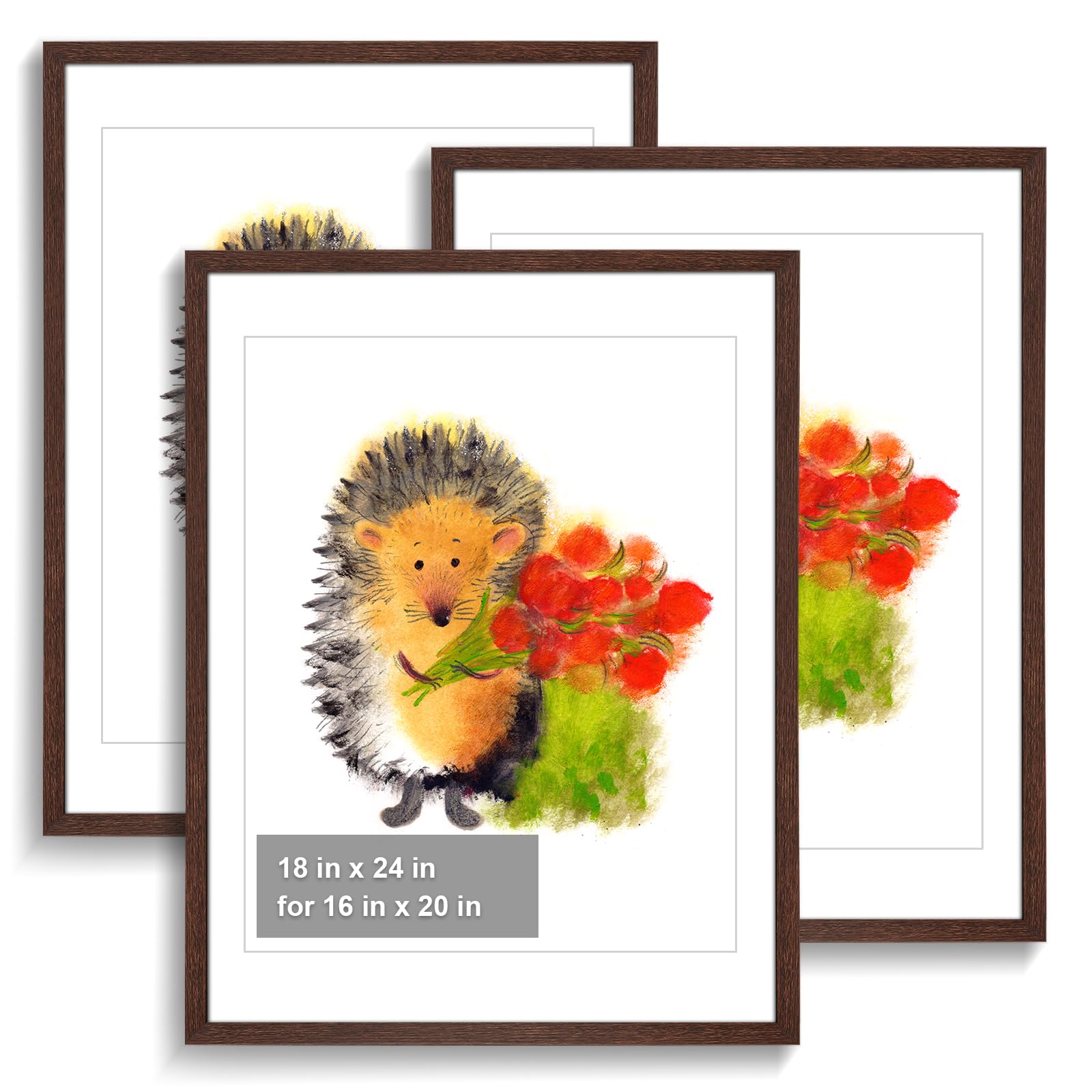 euwazram 18x24 Frame - Set of 3, Solid Wood 18 x 24 Poster Frame with Mat for 16x20, or Poster Frames 18 x 24 without Mats for Artwork, Puzzles, Photos and Movie Posters