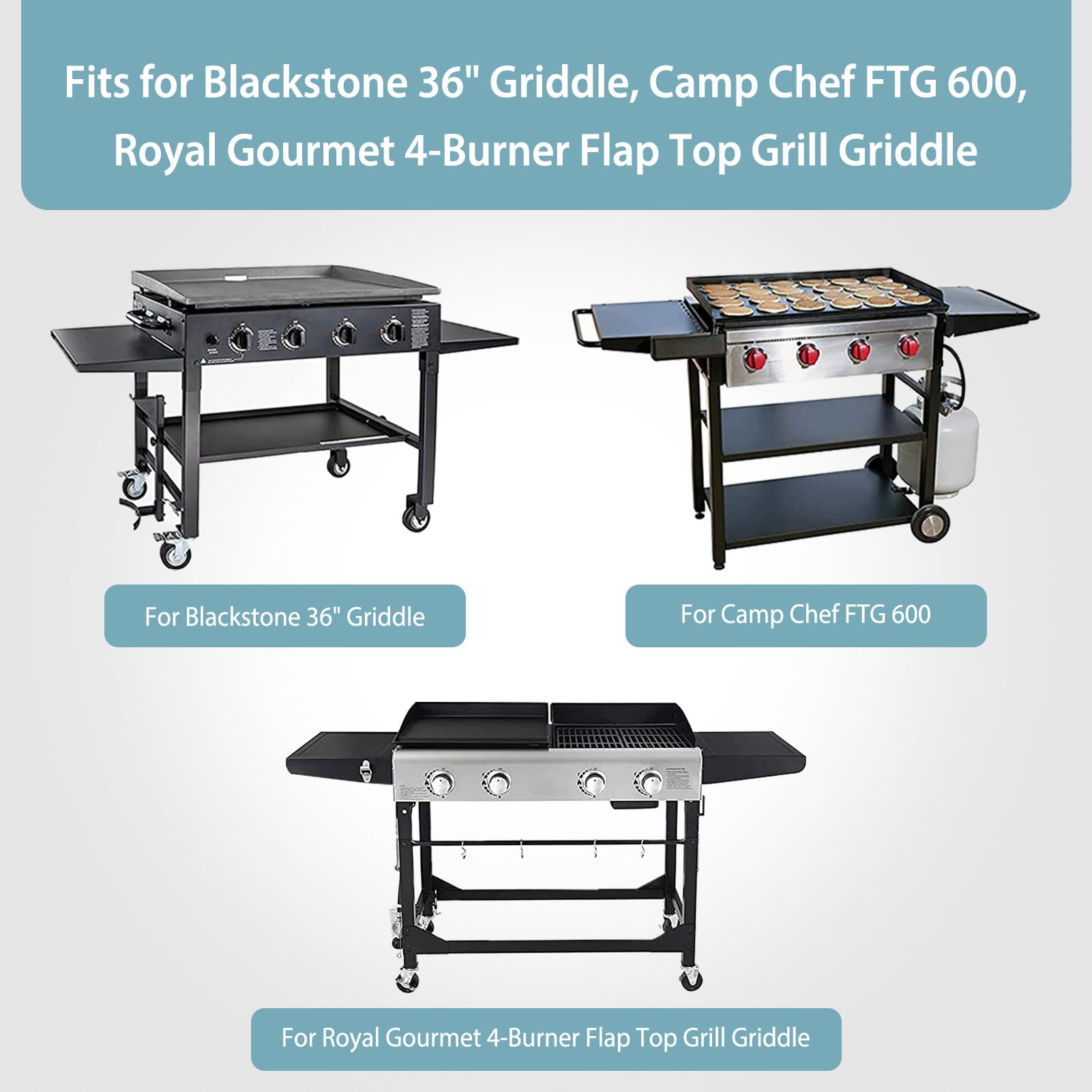 Griddle Cover for Blackstone 36 Inch Griddle and More 4-Burner Flap Top Grills - Waterproof, Lightweight - Click-Close Straps - Black