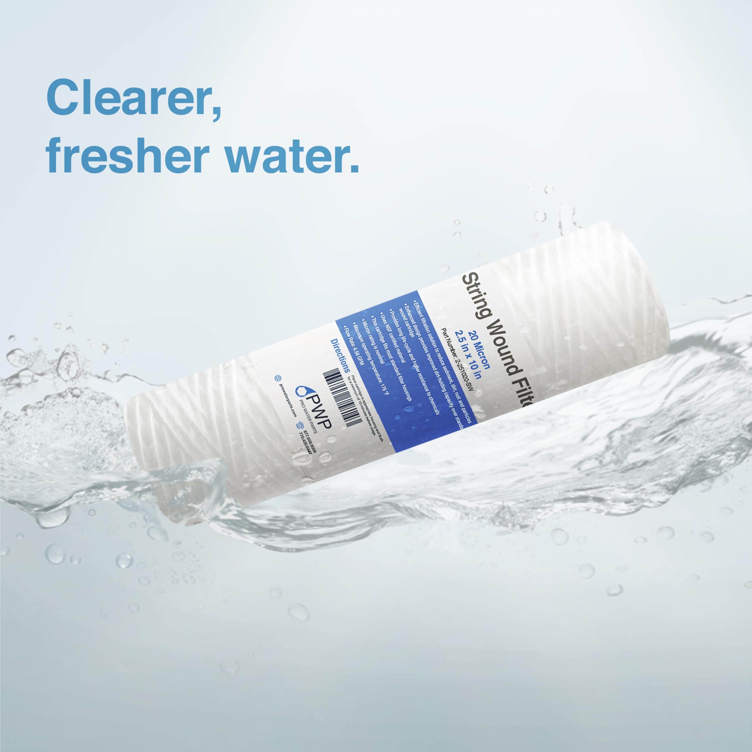 Sediment String Wound Water Filter Cartridge Standard 2.5x10 20 Micron 25 Pack