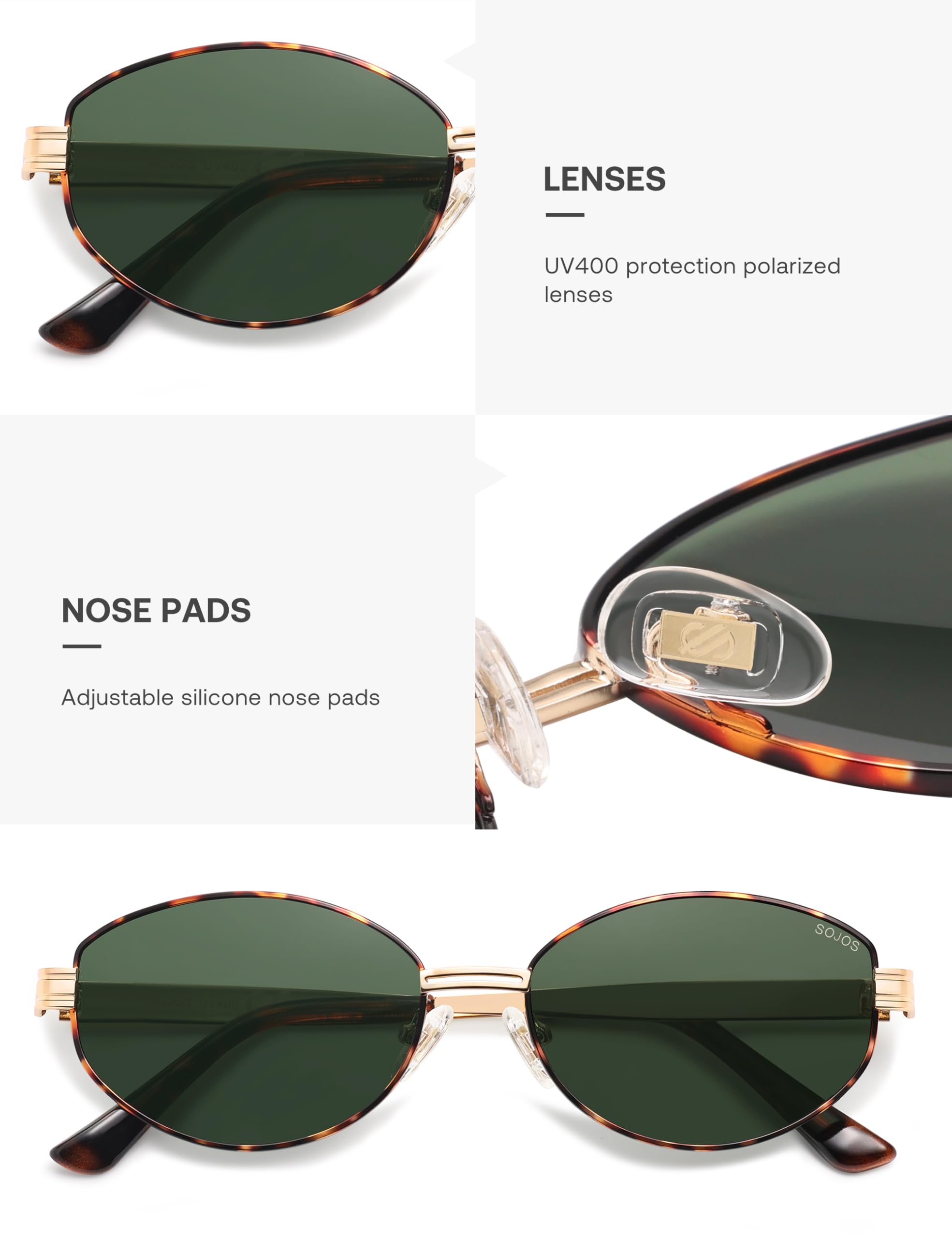 SOJOS Trendy Oval Polarized Sunglasses for Women Men, Retro Fashion Round Shades SJ1255, Tortoise/Green