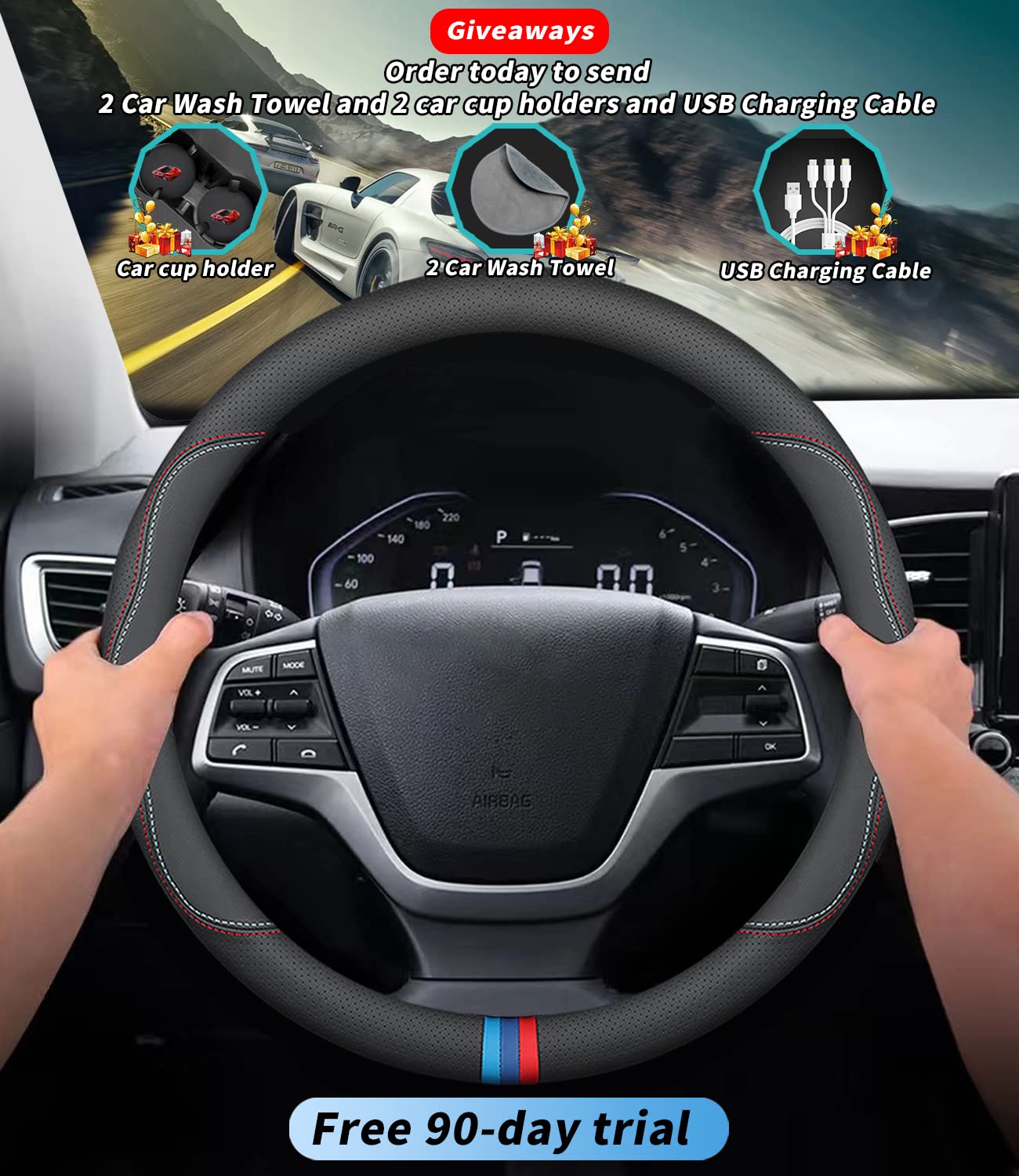 Deer Route Custom-Fit for BMW Steering Wheel Cover, Premium Leather Car Steering Wheel Cover with Logo, Non-Slip, Breathable, for BMW Accessories (C-Style,for BMW)