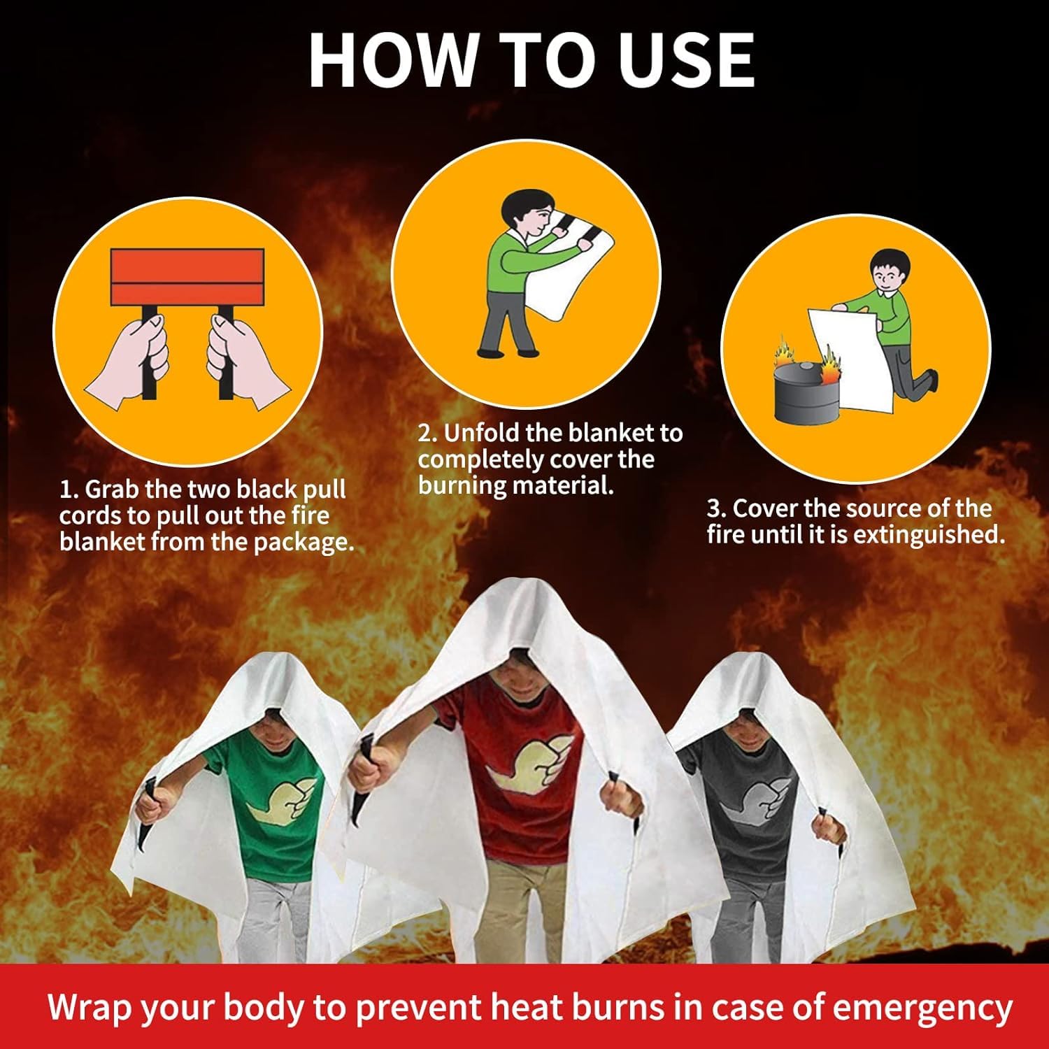 COSHNIBI Fire Blanket Emergency Fire Blanket for Home & Kitchen High Heat Resistant Fire Suppression Blankets Fiberglass Fire Blanket (2 Pack)