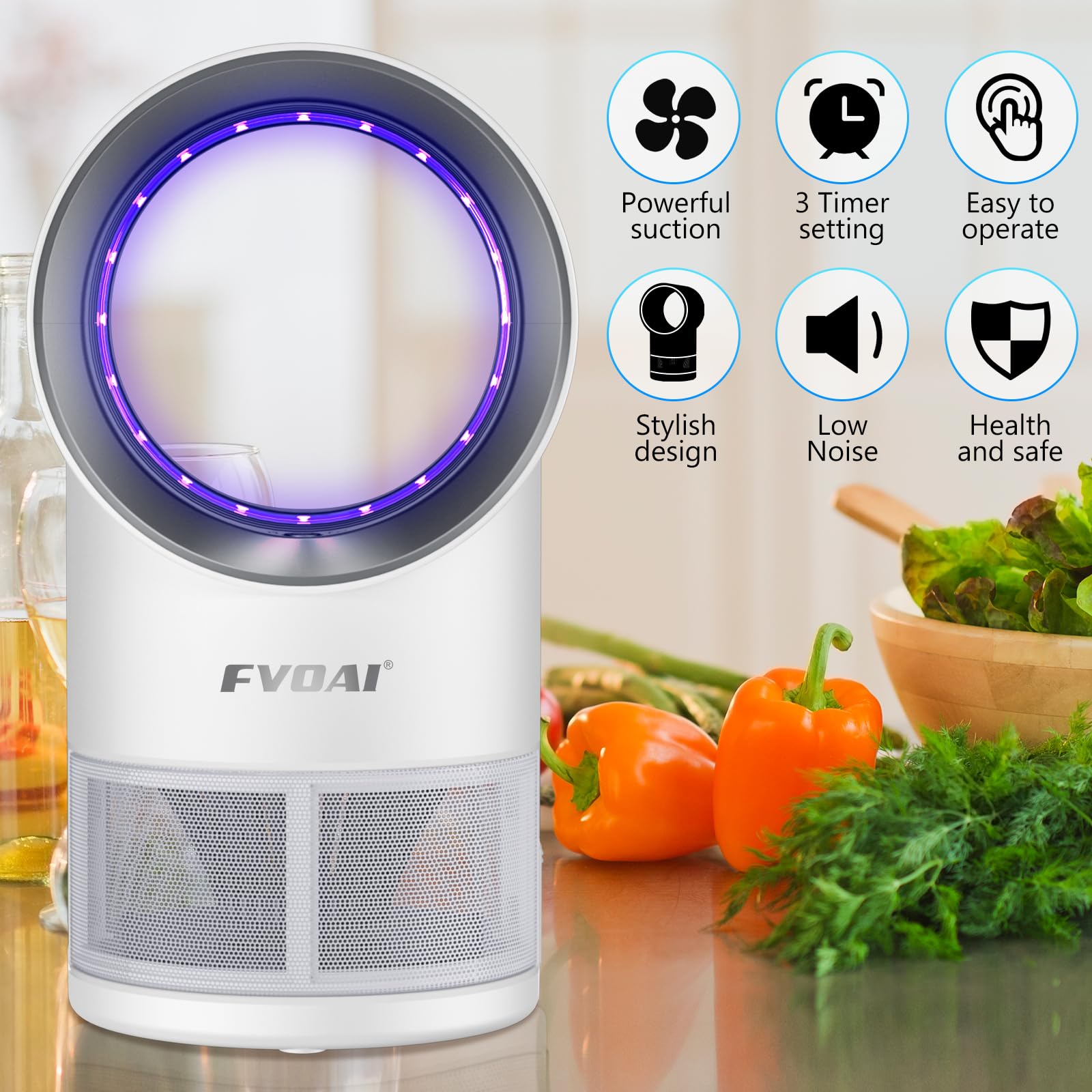Fruit Fly Trap for Indoors, Fly Traps Indoor for Home Bug Zapper Indoor Insect Trap with Suction, Time Setting, Bug Light & 10 Pcs Sticky Glue Boards (White)