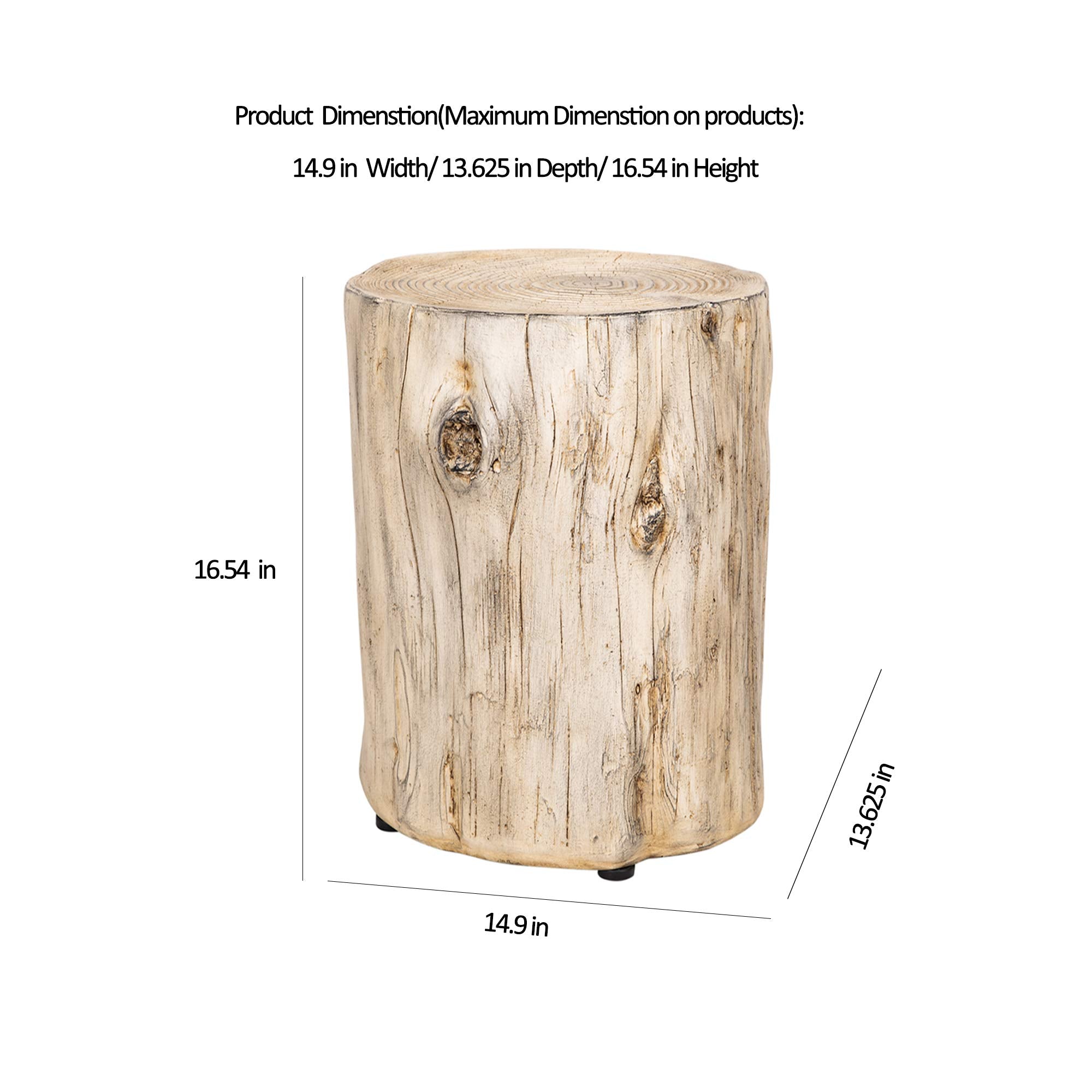 Ball & Cast Faux Wood Tree Stump Stool Concrete End Side Table,Grey white
