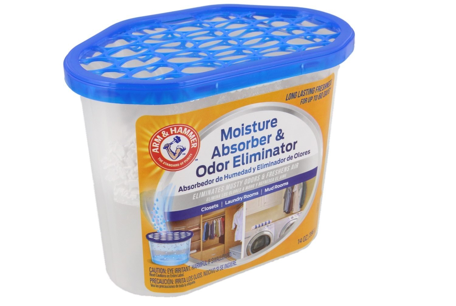 Arm & Hammer Moisture Absorber & Odor Eliminator 14oz Tub, 2 Pack - Eliminates Musty Odors & Freshens Air for Closets, Laundry Rooms, Mud Rooms