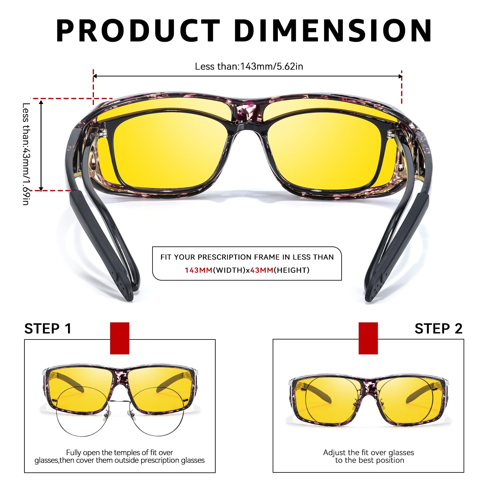 TJUTR Night Vision Driving Glasses Fit Over Glasses for Men Women, Anti Glare Polarized Nighttime Eyeglasses Yellow Lens