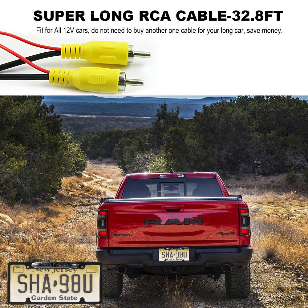 GLK License Plate Backup Camera HD Front Rear View Reverse Camera with 7 LED Night Vision 170 Degree Viewing Angle, Waterproof, for Cars