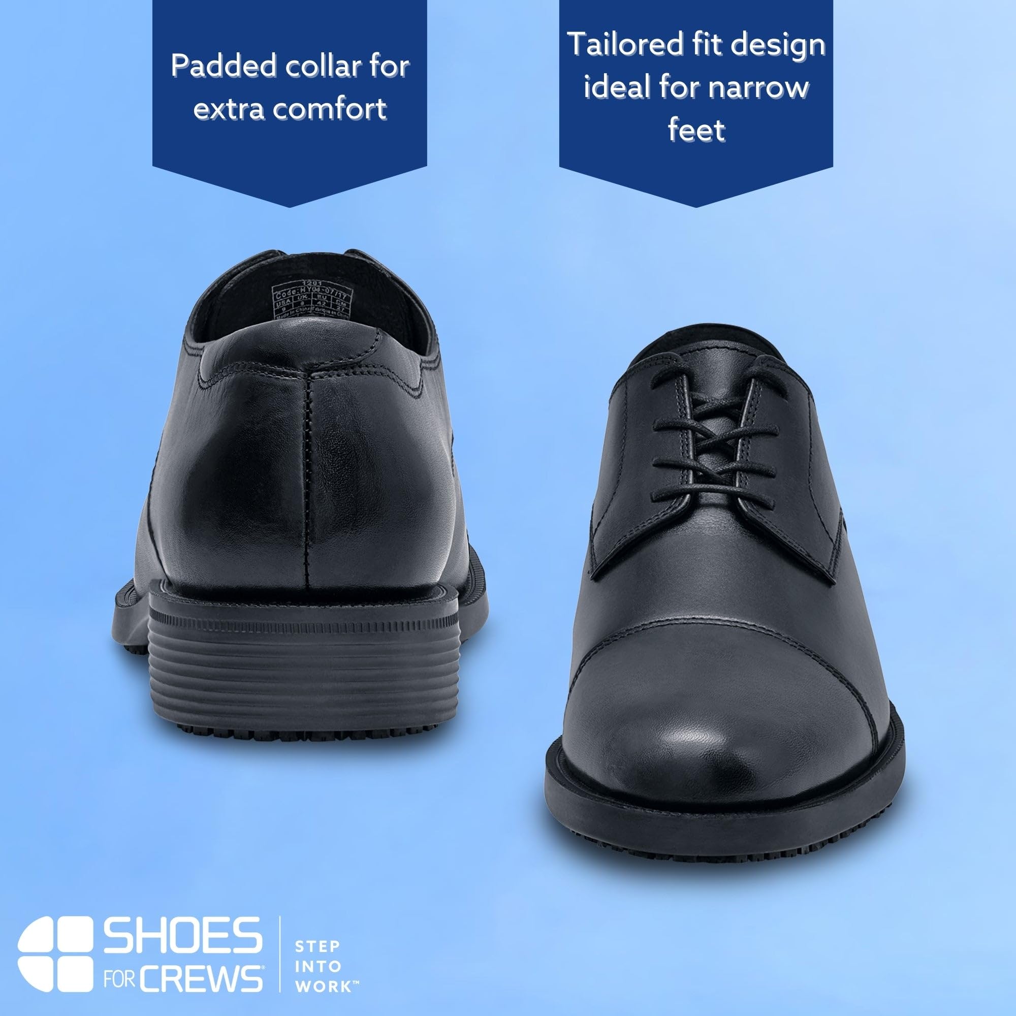 Shoes for Crews Senator, Men's Soft Toe Uniform Dress and Work Shoes, Slip Resistant, Water Resistant, Black, Size 8 Wide