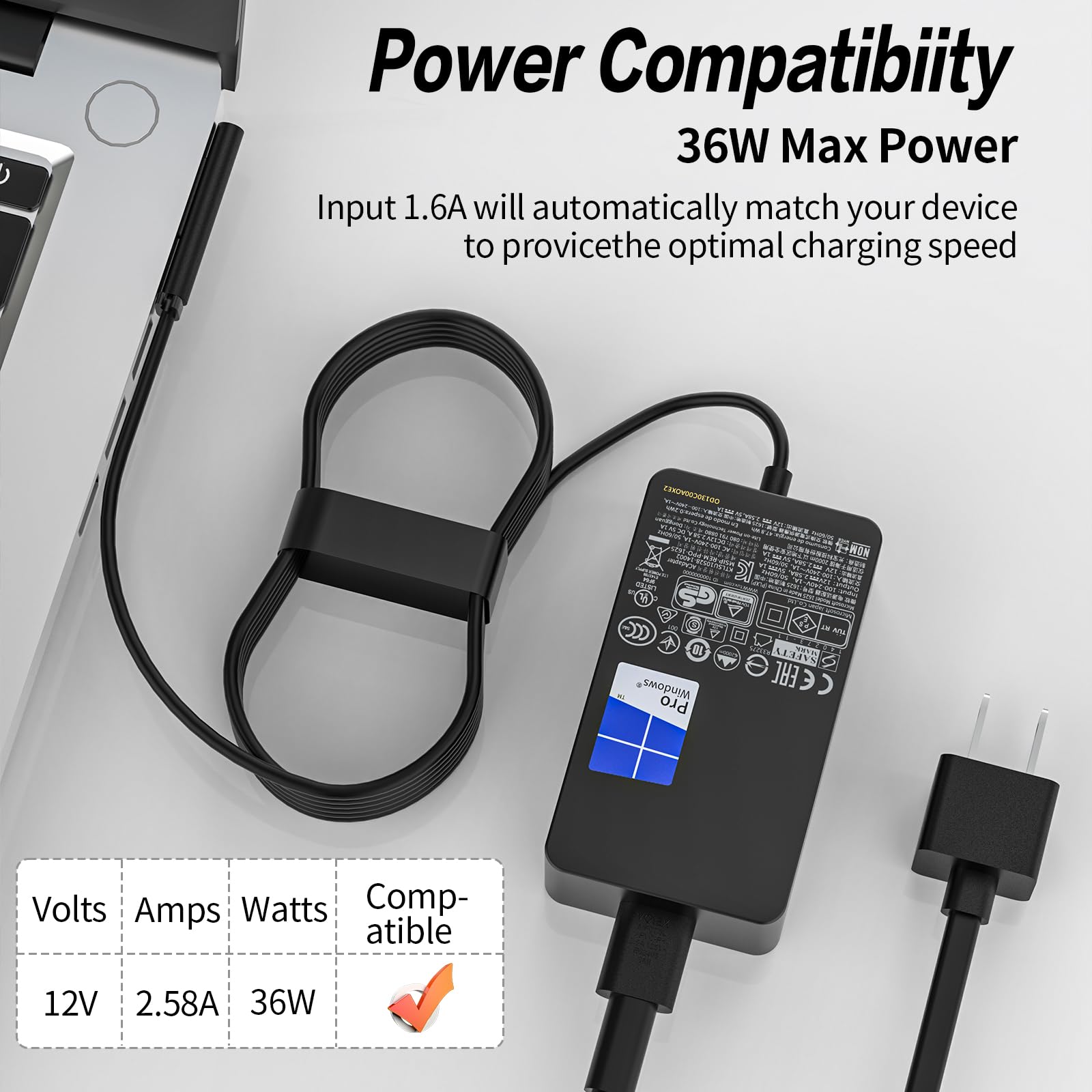 Surface 1625 Charger 36W 12V 2.58A Compatible for Microsoft Surface Pro 5 4 3 i5 i7 Surface Go 1 2 3 Laptop Power Supply AC Adapter