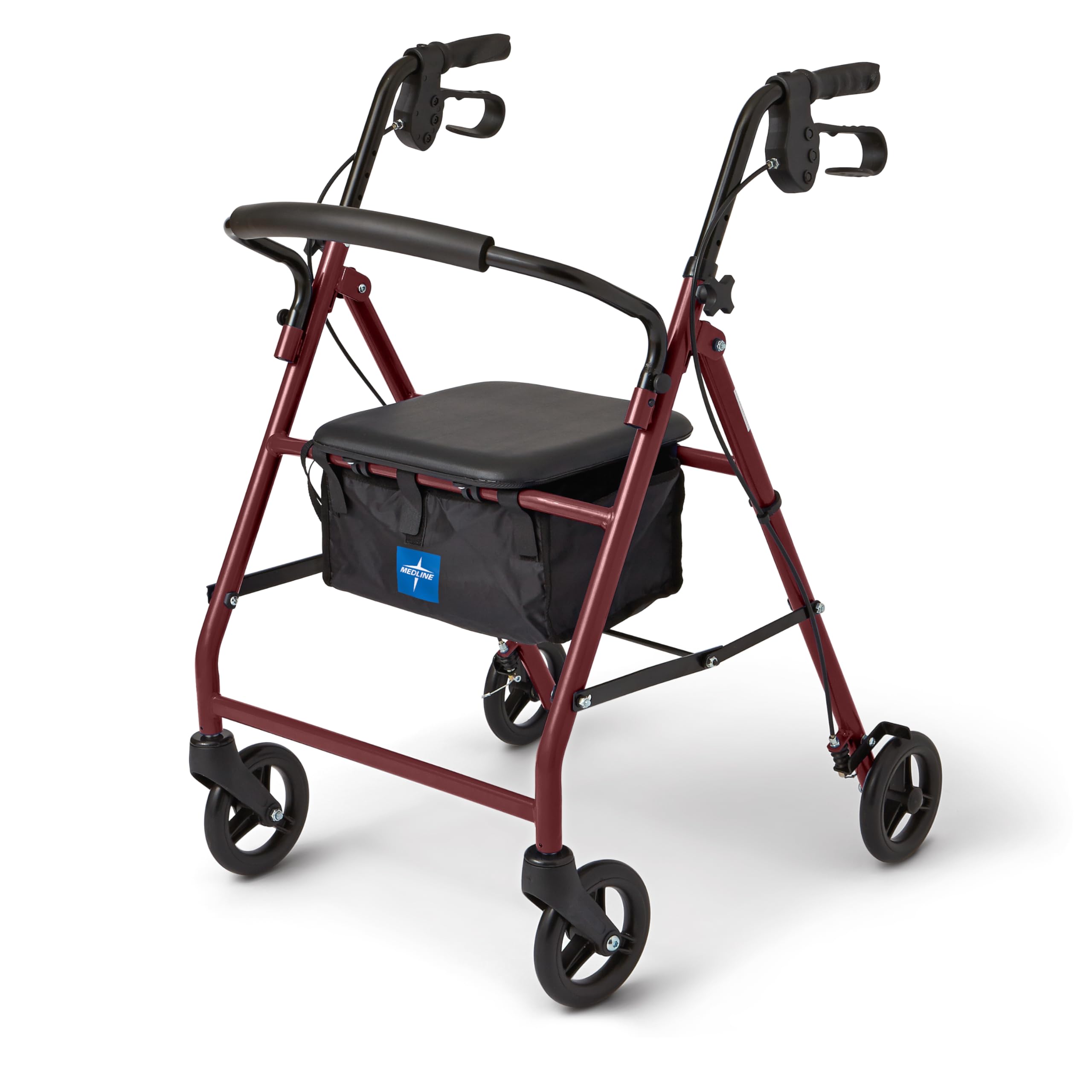 Medline Steel Rollator Walker for Adult Mobility Impairment, Burgundy, 350 lb. Weight Capacity, 6” Wheels, Foldable, Adjustable Handles, Rolling Walker for Seniors