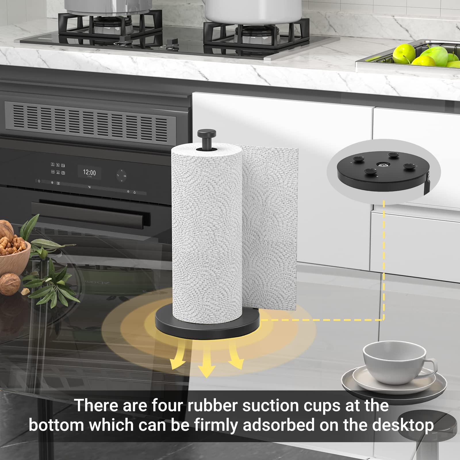 Swaitee Paper Towel Holder Countertop, Paper Towel Stand with Ratchet System for Kitchen Bathroom, One-Handed Tear Paper Stainless Steel Paper Towel Holder with Suction Cups