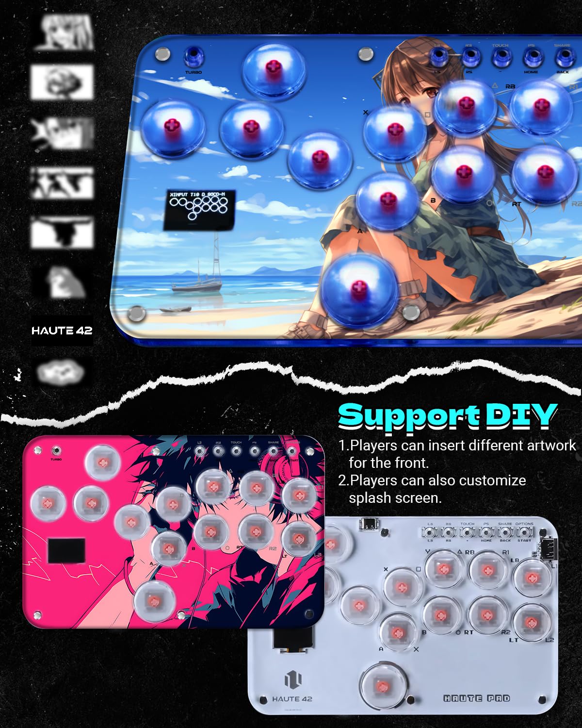 Sehawei Haute42 Arcade Stick S13 All-Button Gamerfinger with Custom RGB & Turbo Functions,Arcade Controller Street Fight for PC/Ps3/Ps4/Switch/Steam Game Keyboard-Supports Hot Swap & SOCD
