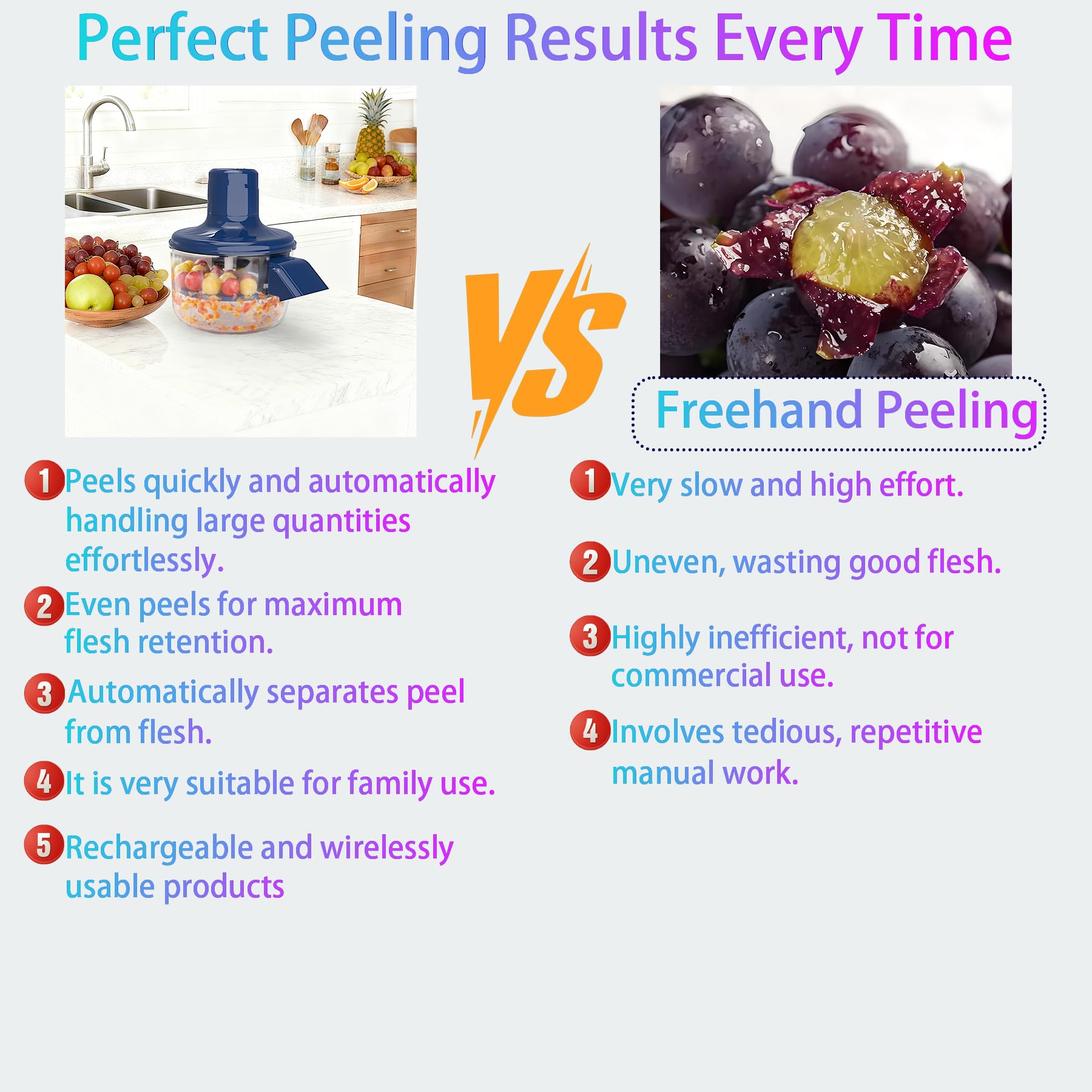 Automatic Grape Peeler Machine,Electric Peeling Machine for Grape,Automatic Garlic & Cherry Tomato Peeler Skin Remover Tool for Small Fruits,Efficient Peeling Kitchen Gadget for Home Use (Blue)