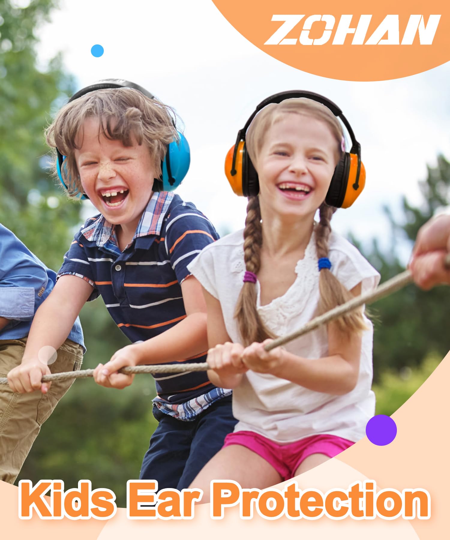 ZOHAN 030 Kids Ear Protection for Noise 2 Pack, Kids Noise Cancelling Headphones for Autism,Teen, NO Metal, 26dB (Blue+Orange)
