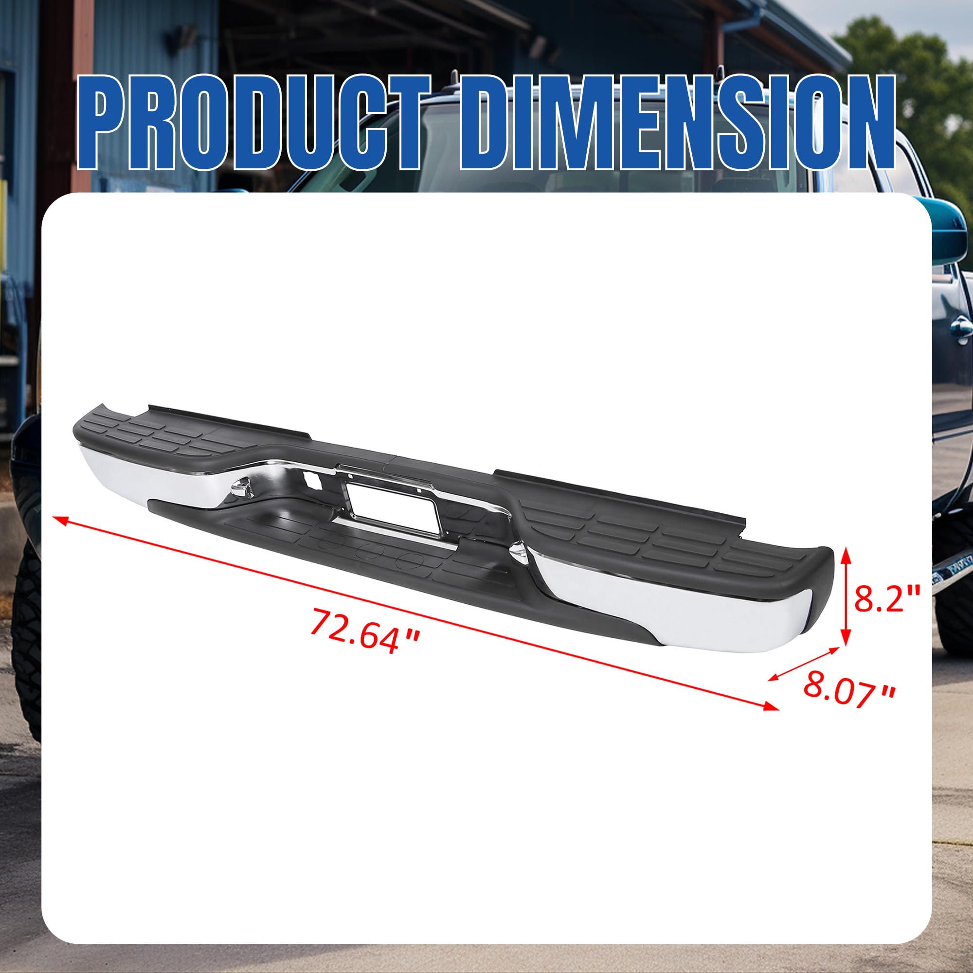 KUAFU Rear Step Bumper Compatible with 1999-2007 Chevy Chevrolet Silverado GMC Sierra 2500 HD 3500 Truck Chrome Steel Replacement for GM1103129 12473000 GM1103141 GM1191121