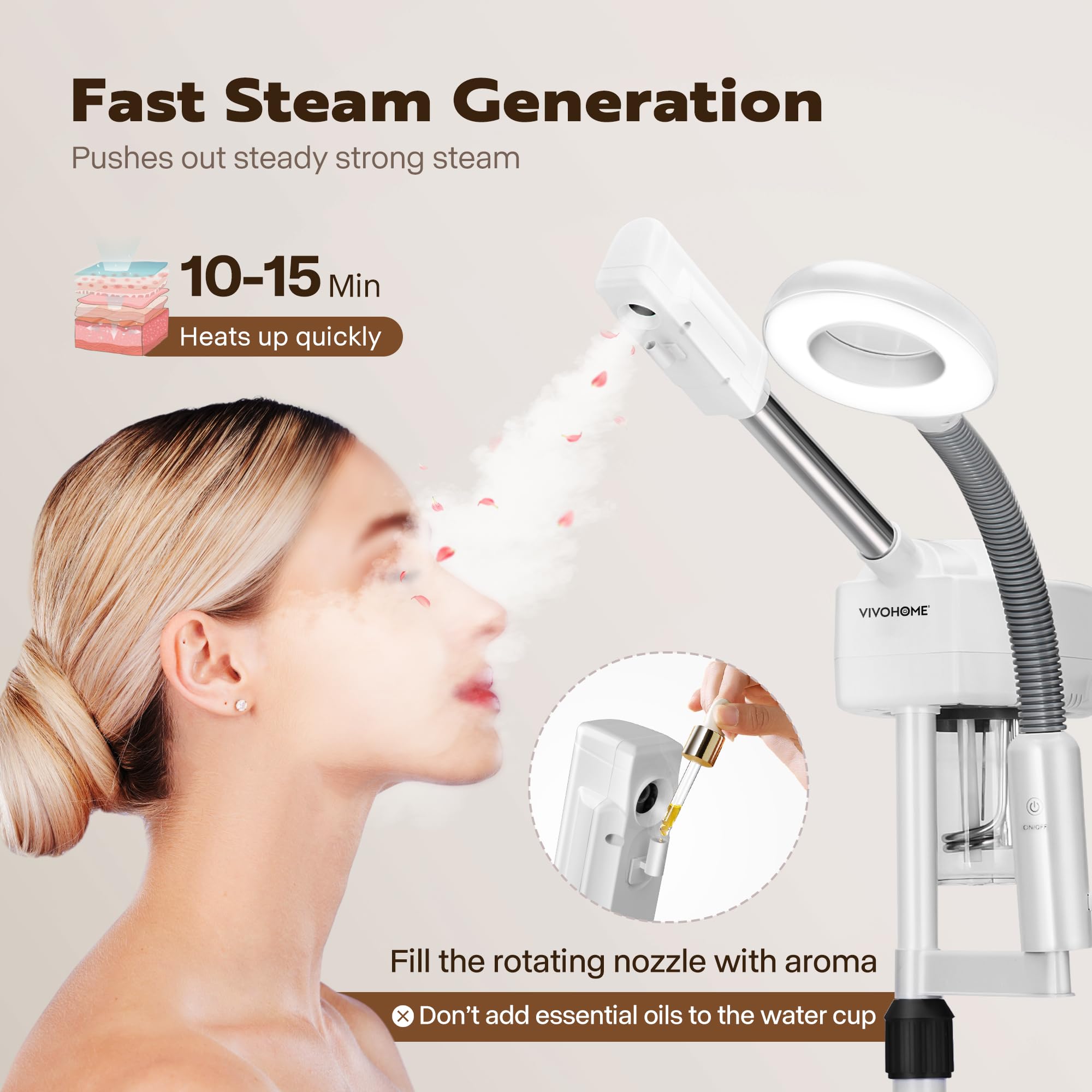 VIVOHOME Professional Facial Steamer for Esthetician with 5X Magnifying Lamp and Humidifier, 2 in 1 Ionic Face Steamer for Skin Spa for Home and Salon, Portable with Rolling Wheels