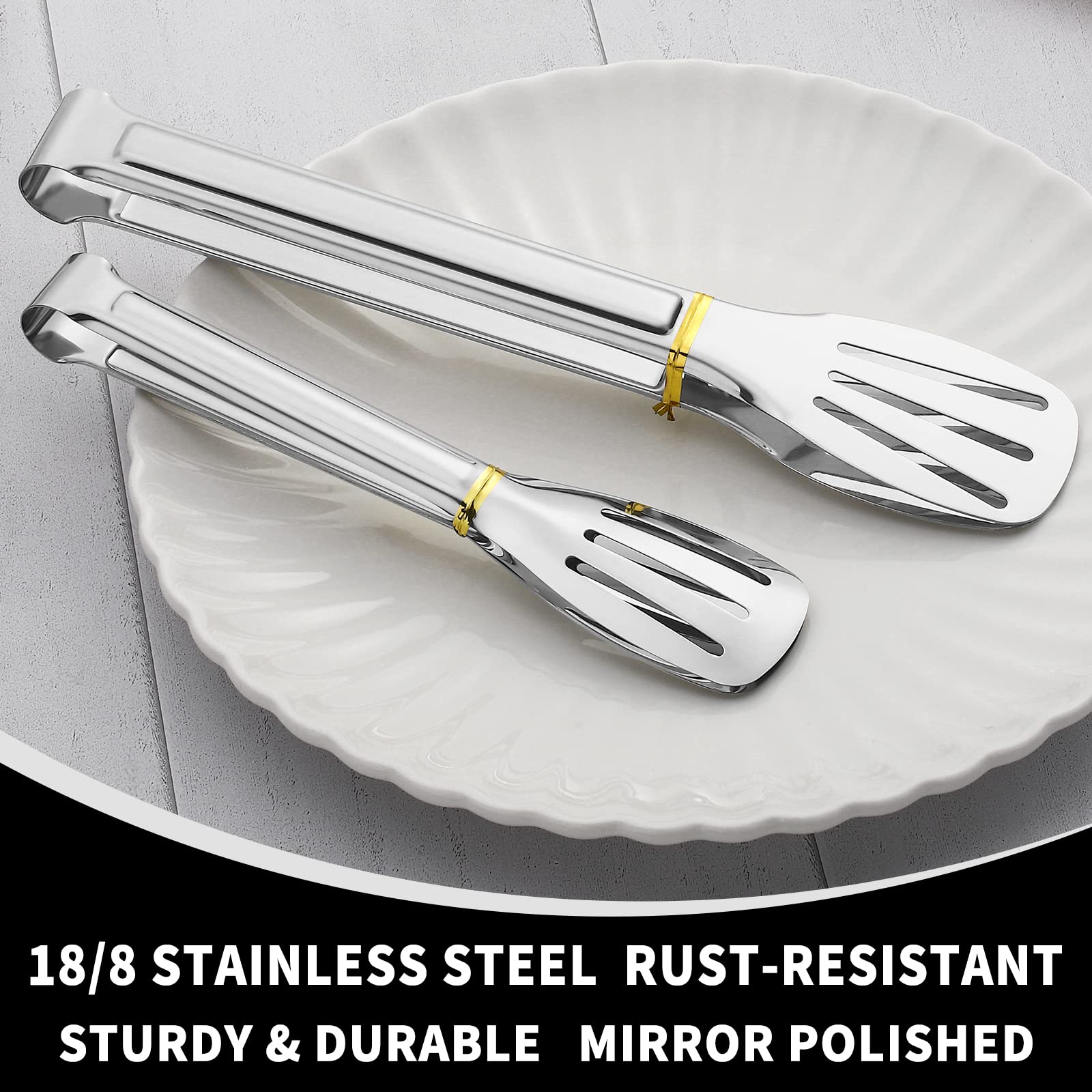 Amafox Kitchen Tongs 7 Inch, 8 Pack Food-Grade Stainless Steel Serving Tongs for Cooking Appetizers, Salad, Small Kitchen Food Tongs, Dishwasher Safe