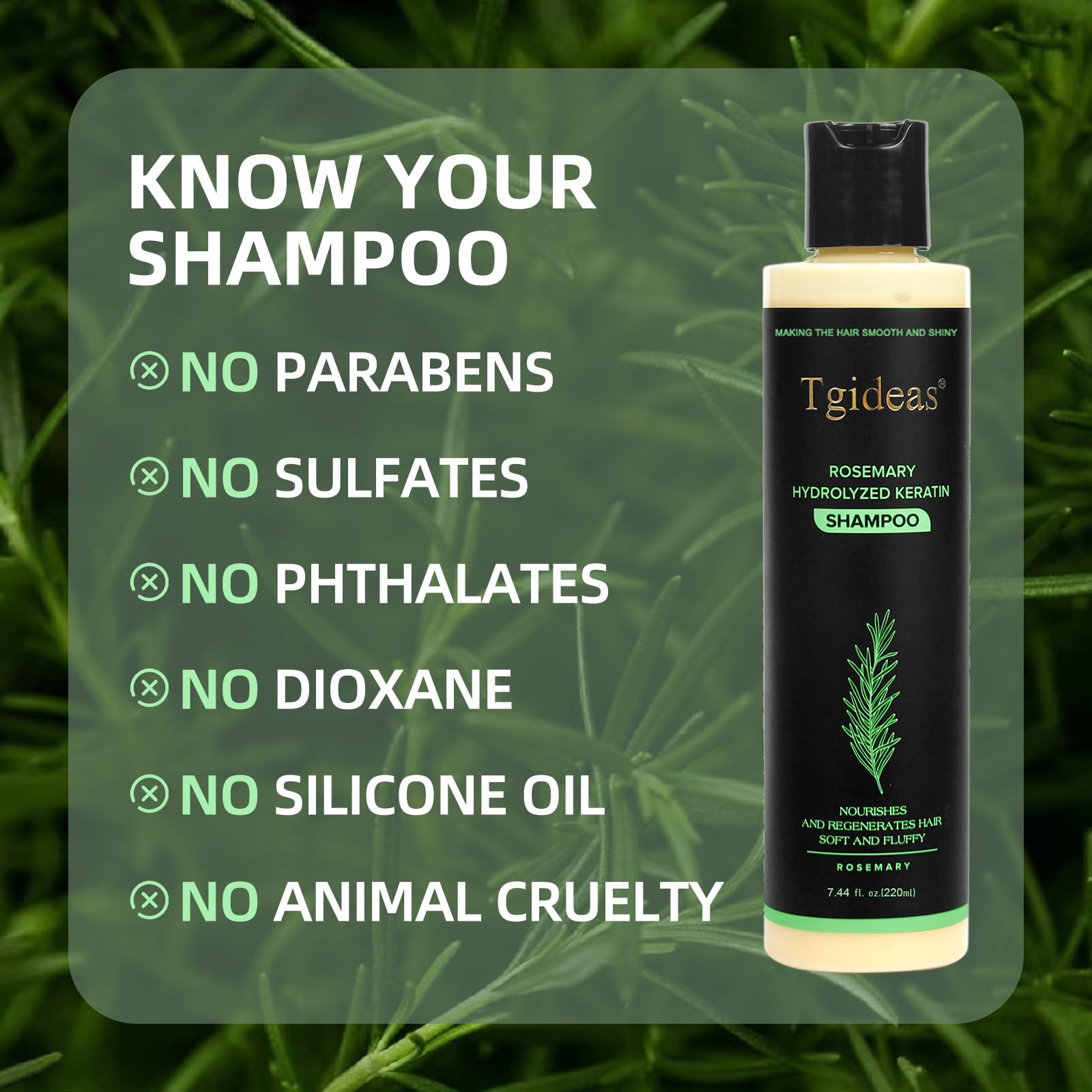 Tgideas Rosemary & Biotin Shampoo for Thinning Hair, Volumizing Shampoo for Fuller, Thicker Hair, Strengthening & Nourishing Formula with Root Lift, Gentle Daily Care for Women & Men (7.4 fl oz)