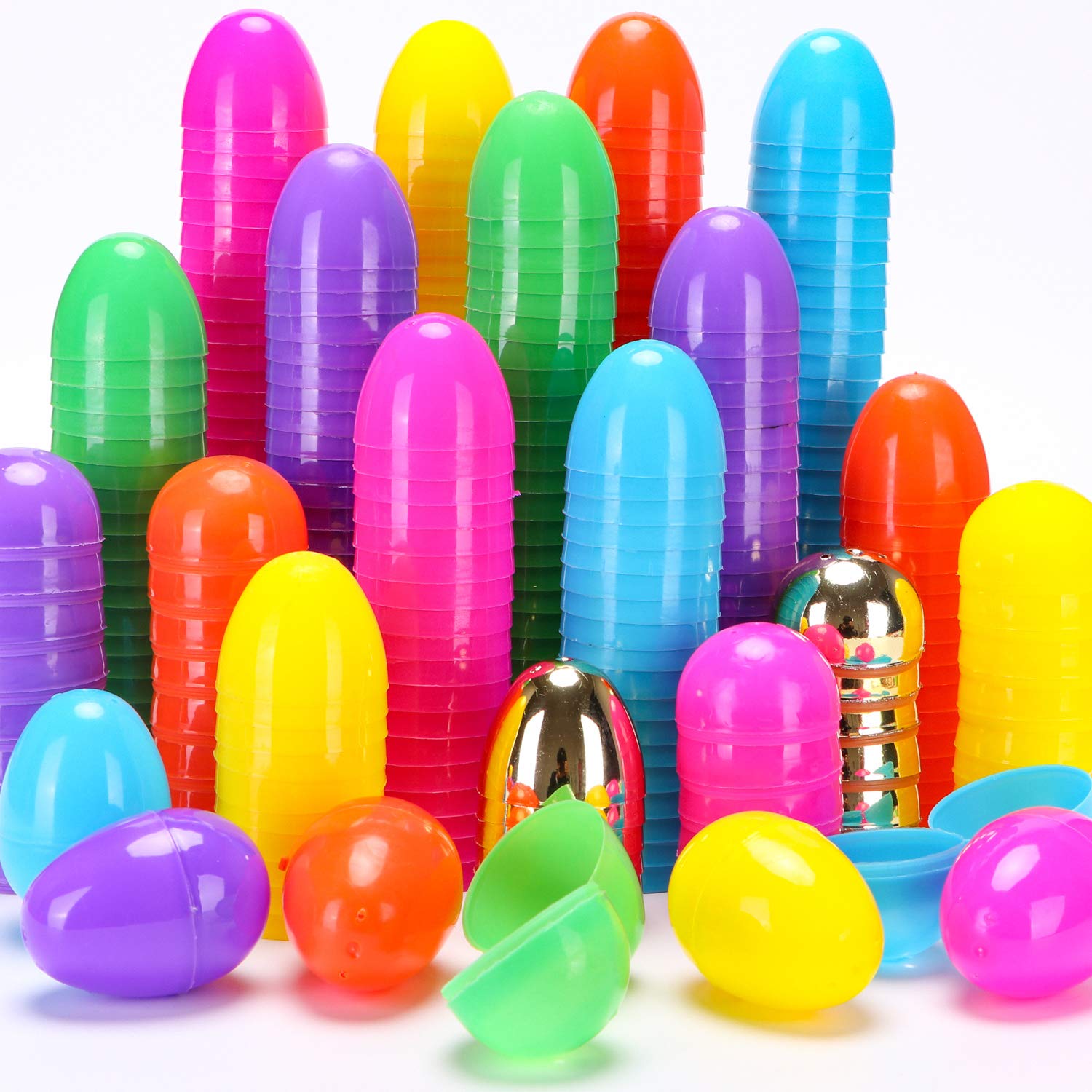 GABOSS Jumbo Bright Plastic Easter Eggs - 3.15'' Include 6 Golden Eggs,for Easter Basket Stuffers Fillers,Theme Party Favor,Classroom Prize (3.15 in) 150 Pieces