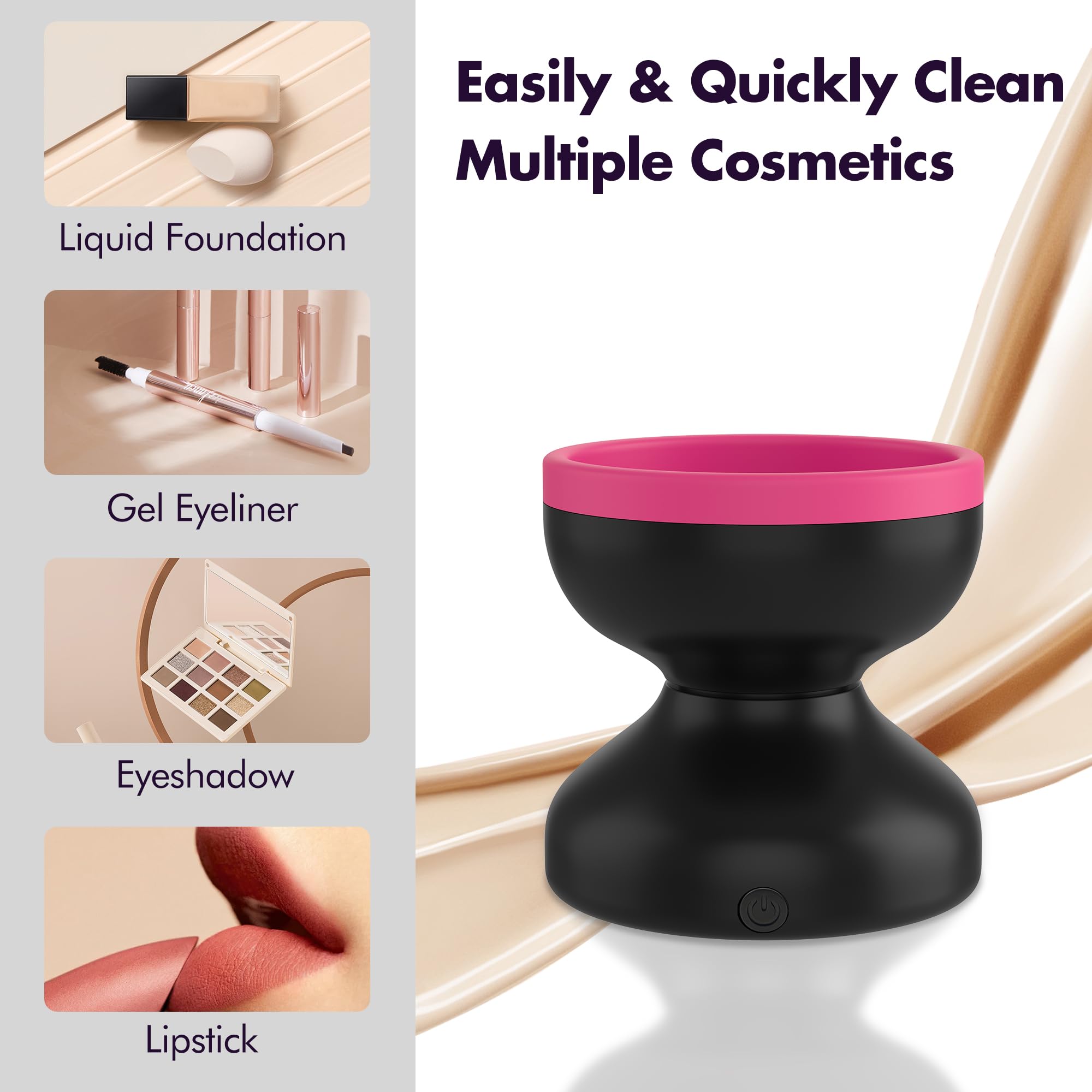 Reiyu Makeup Brush Cleaner Machine, Efficient Electric Makeup Brush Cleaner, Automatic Spinning Make Up Brush Cleaner Fit for All Size Cosmetic Brush(Black)