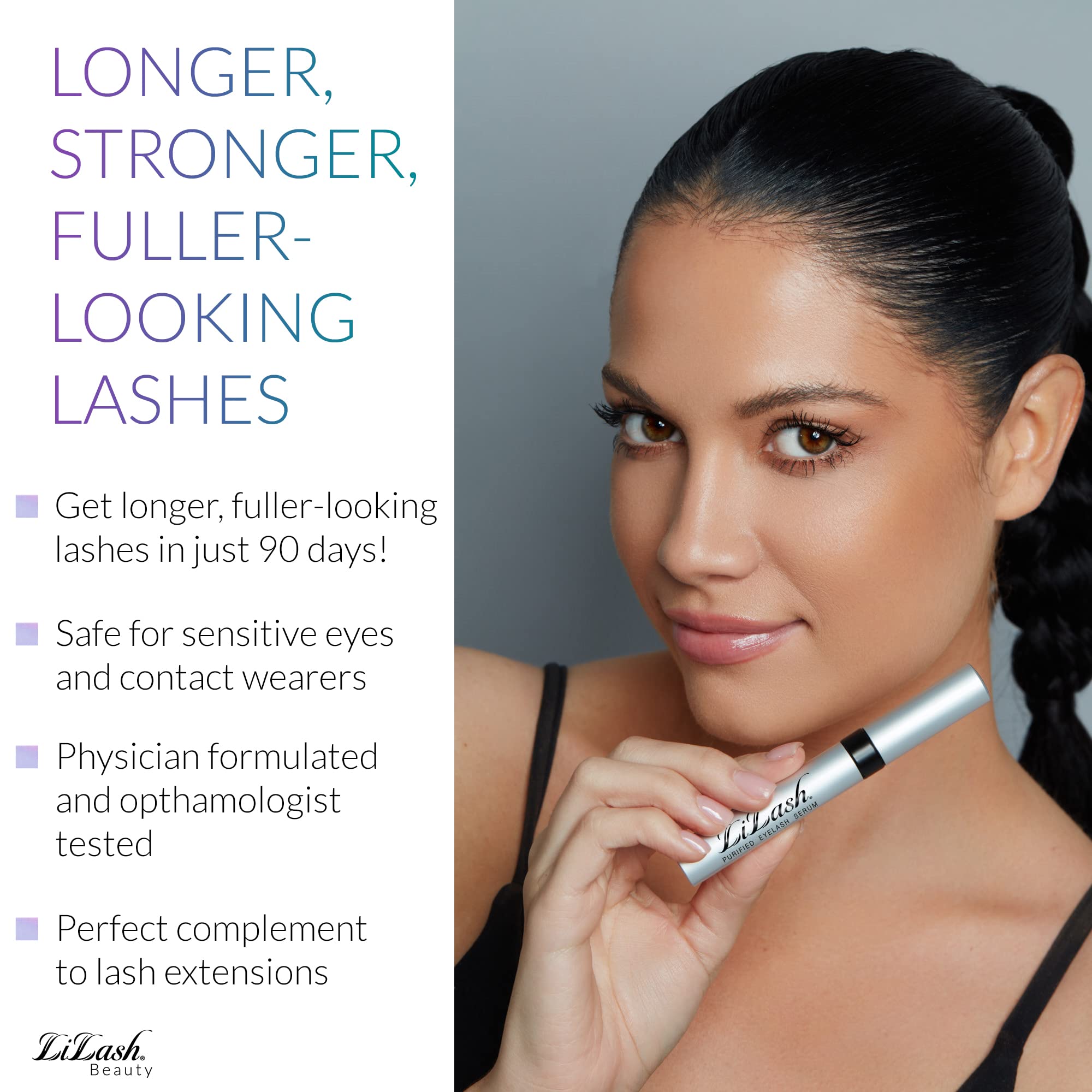 LiLash Purified Eyelash Physician-Formulated Serum for Fuller & Longer Looking Eyelashes | Natural Eyelash Enhancer Safe for Sensitive Eyes & Contact Lens Wearers | 90-Day Supply (2mL)