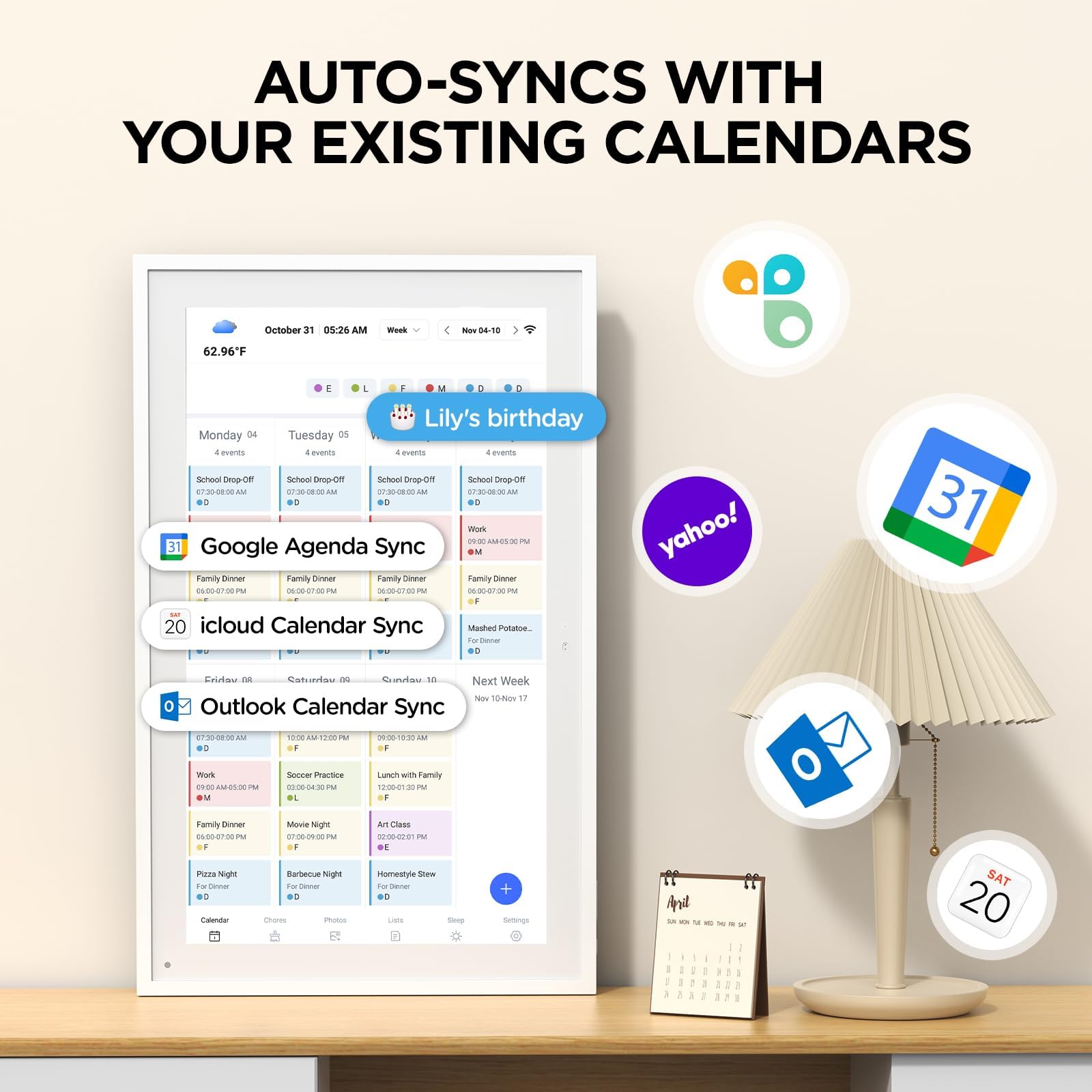 21.5 Inch Smart Digital Calendar, Wall Electronic Calendar, 1920 * 1080 IPS Full HD Touch Screen Display for Family Meal Planner Support - Streamline Household Organization, Gifts for Women, Mom