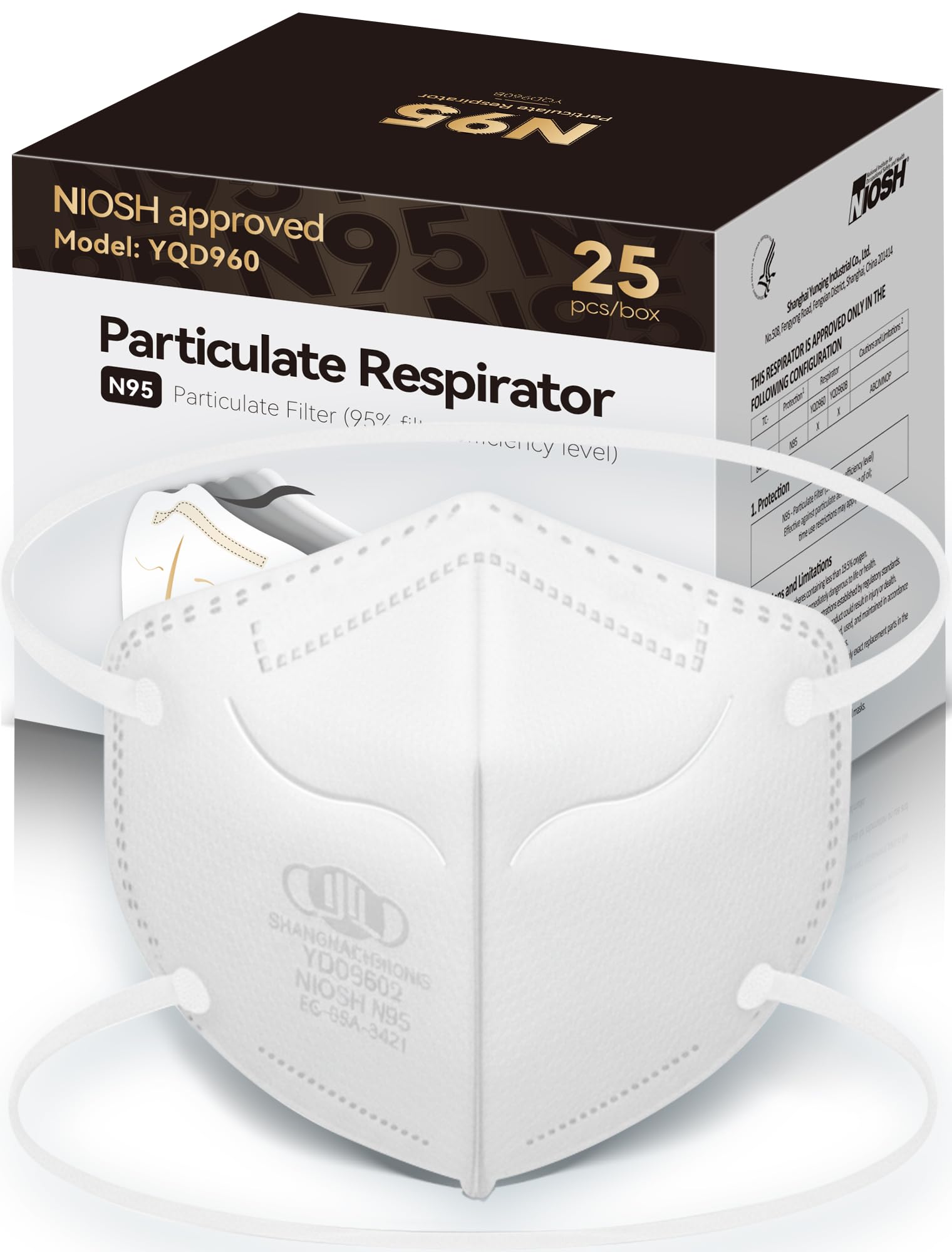 N95 Masks NIOSH Approved for Adults, 25 Pack Individually Wrapped, Particulate Respirator N95 Face Masks Universal Fit Comfortable