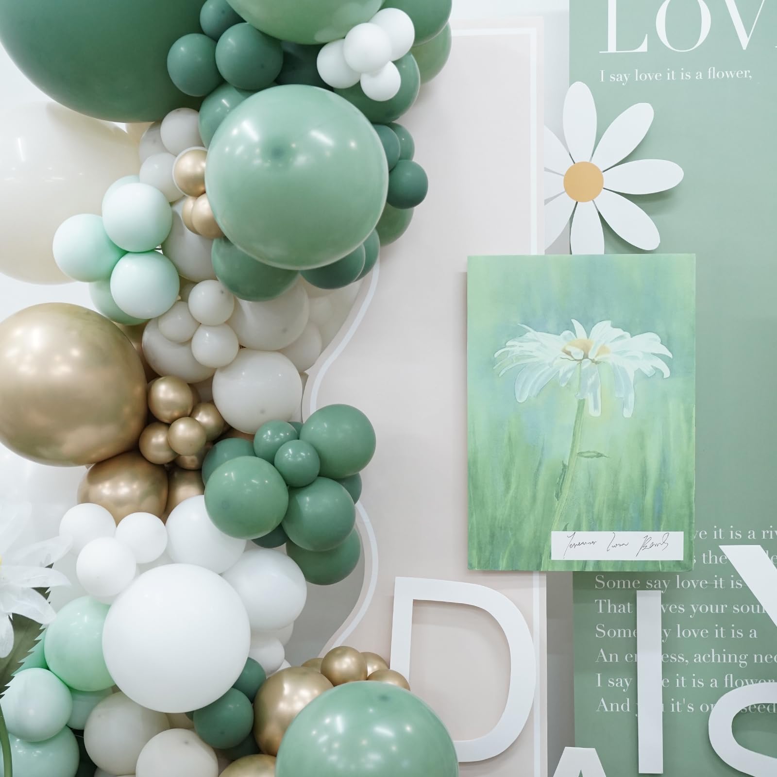 PartyWoo 140 pcs Olive Green Balloon Arch Kit, Sage Balloon Garland With Cream White, Metallic Gold, Retro Green Balloons for Birthday, Baby Shower, Wedding