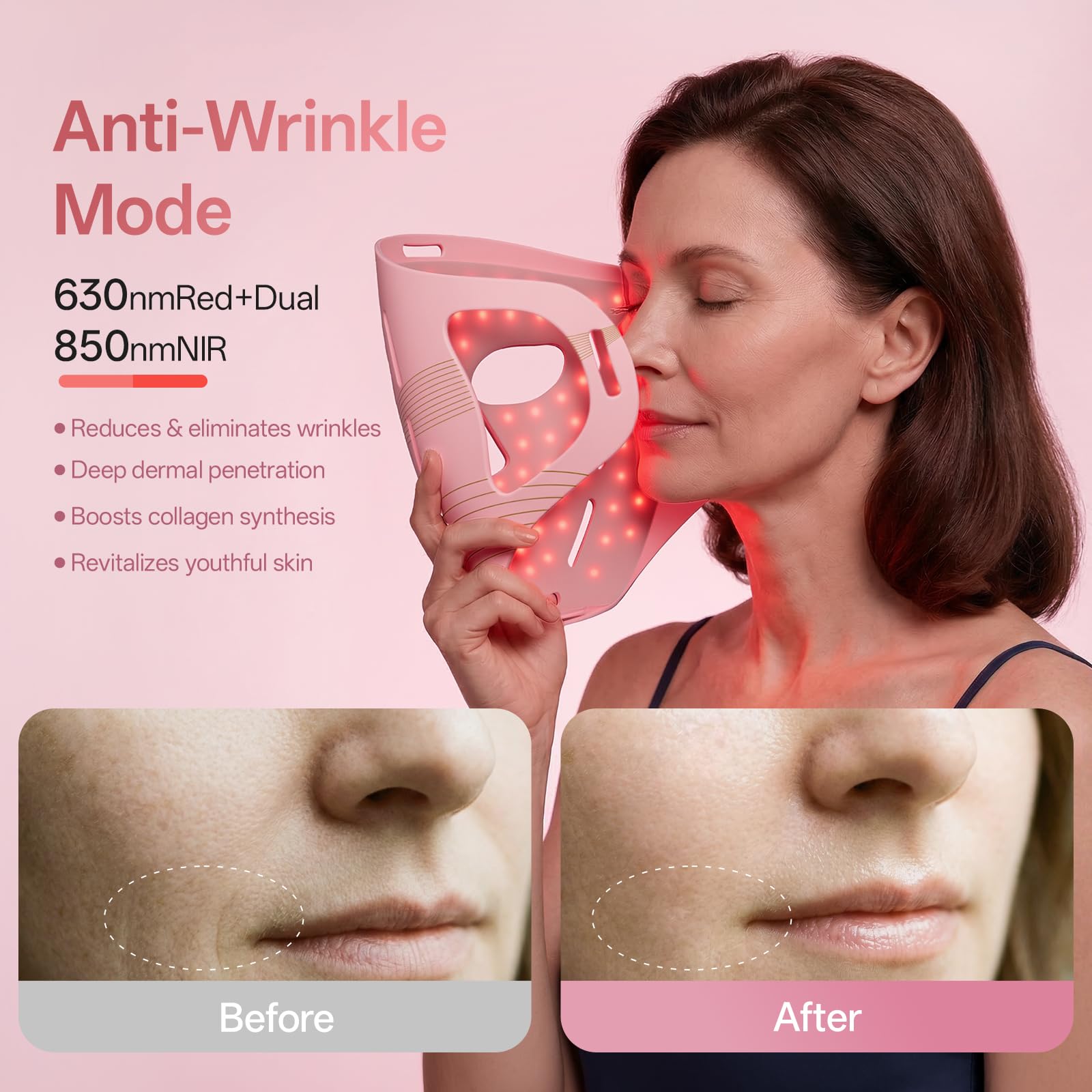 Red Light Therapy for Face & Jawline-FDA Cleared 4D Face Mask with 324 LEDs,6 Modes (Red/Blue/Infrared) |Cordless for Home & Travel | Skincare Gifts for Women- Anti Aging LED Mask-Firm,Glowing Skin