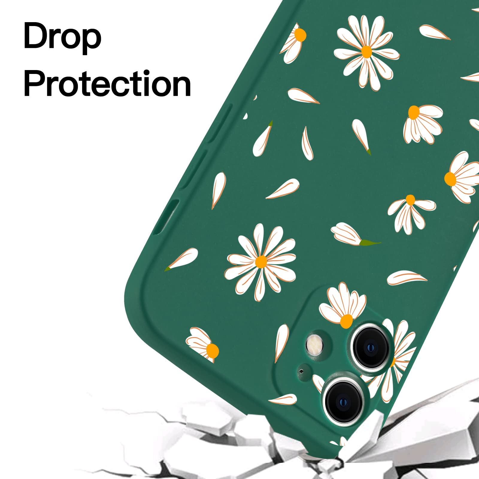 JOYLAND Silicone Daisy Case for iPhone 7/8/SE 2020 Bumper Floral Skin Anti-Scratch Shock Proof Dark Green TPU Matt Case Cover Shell Compatible for iPhone 7/8/SE 2020