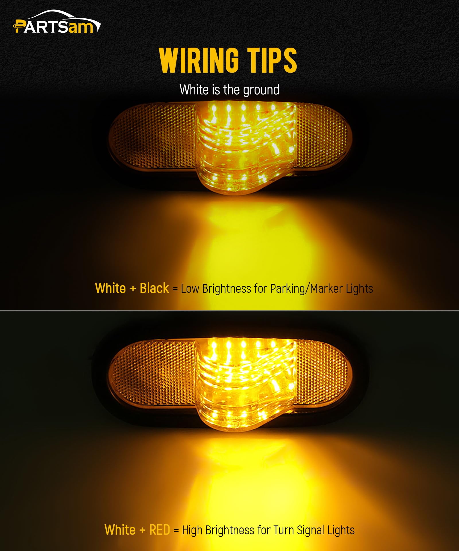 Partsam 2Pcs 6.5" Mid Turn Signal Amber Marker Light Rubber Mount 24 LED w/Reflex Lens Universal Waterproof 6 Inch Oval Led Mid-Ship Marker and Turn Signal Semi Truck Trailer Light