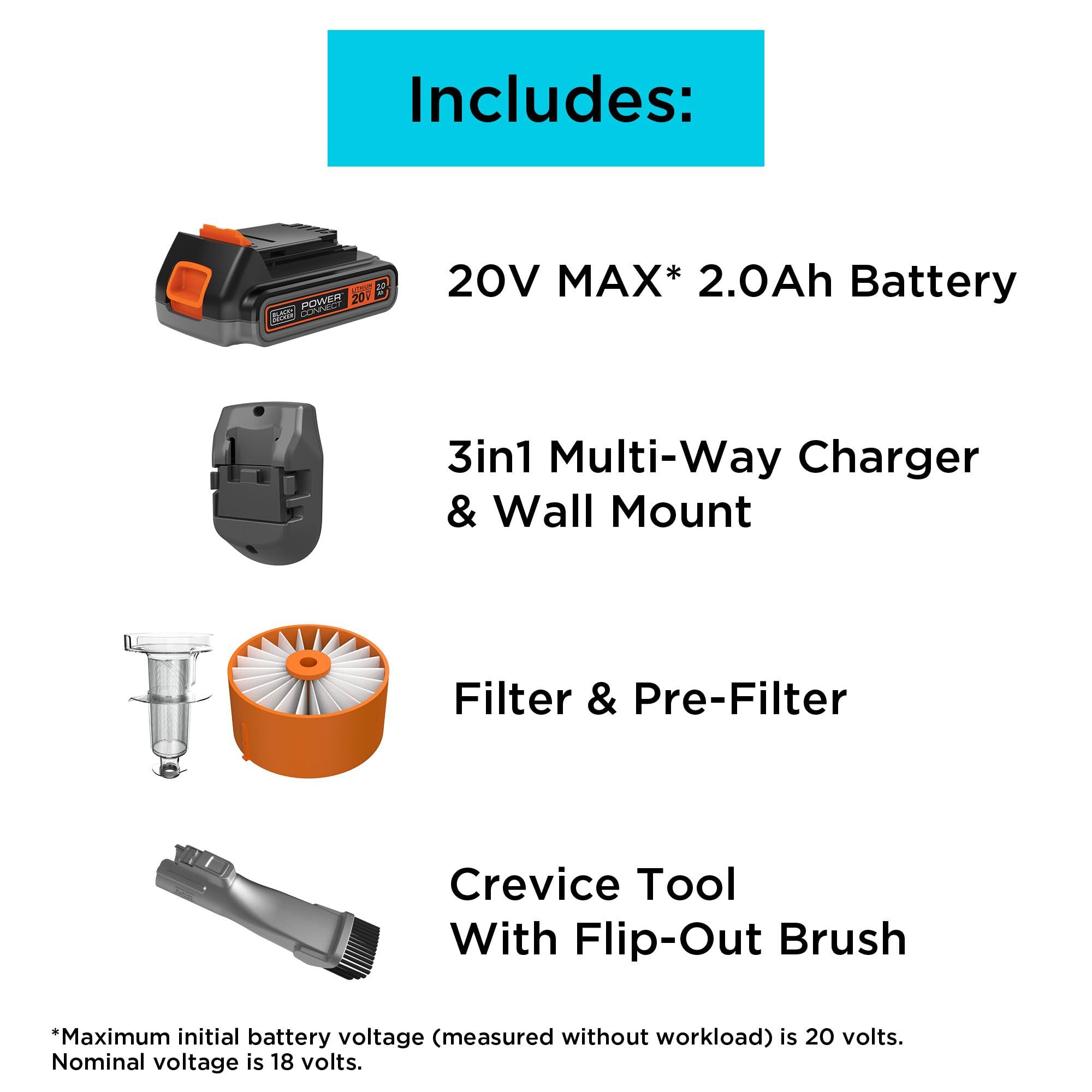 BLACK+DECKER POWERSERIES Extreme Cordless Stick Vacuum Cleaner with Removable 20V MAX Battery and Vacuum Accessories (BSV2020)