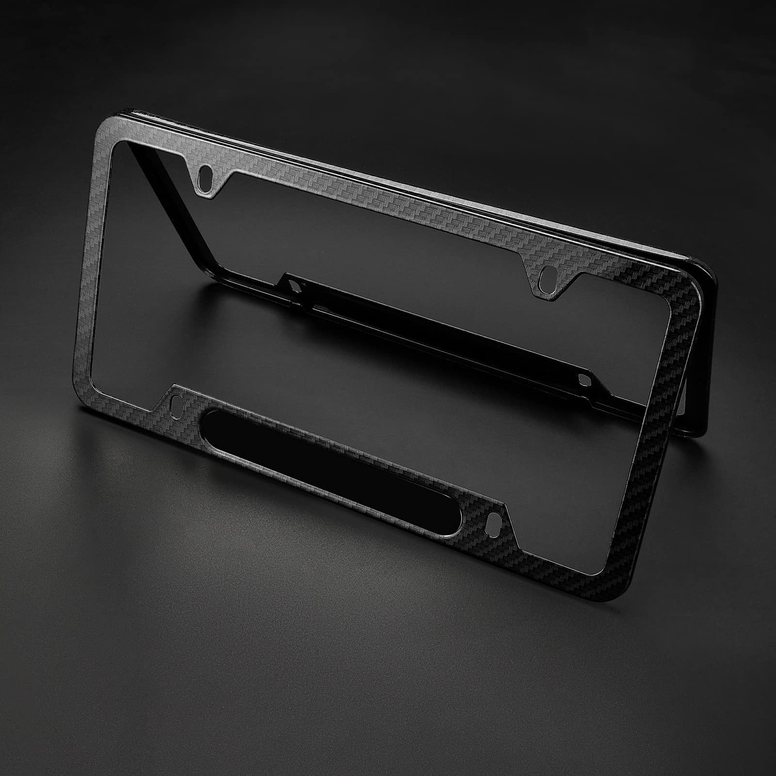 Black License Plate Frames for BMW, 2PCS Carbon Fiber Printing License Plate Holder Bracket, Premium Aluminum Alloy Weather Proof License Plate Covers with Screw Caps Cover Set Car Accessories