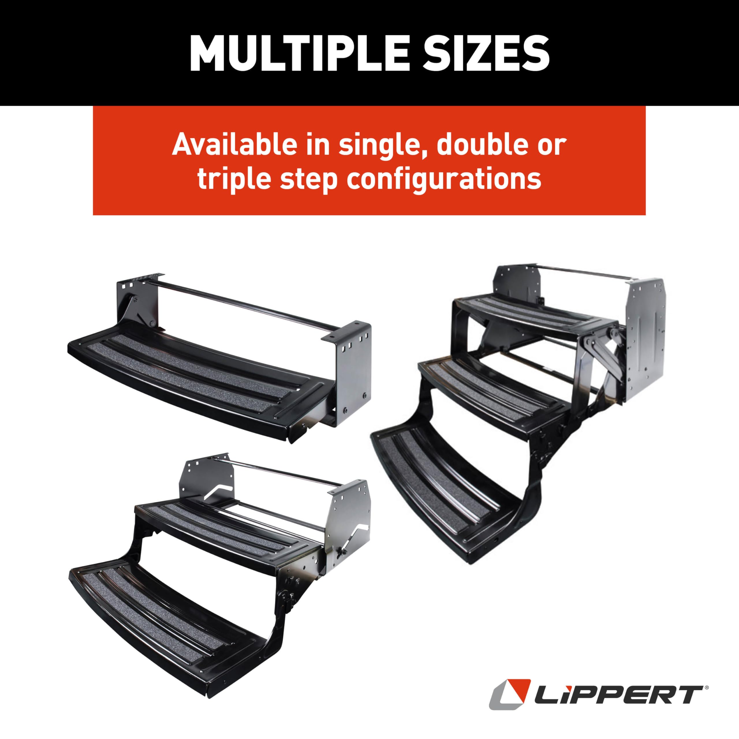 Lippert 24" Radius Triple Manual RV Steps, 9" Rise for 5th Wheel RVs, Travel Trailers and Motorhomes, Anti-Slip Stepping Surface - 1774401