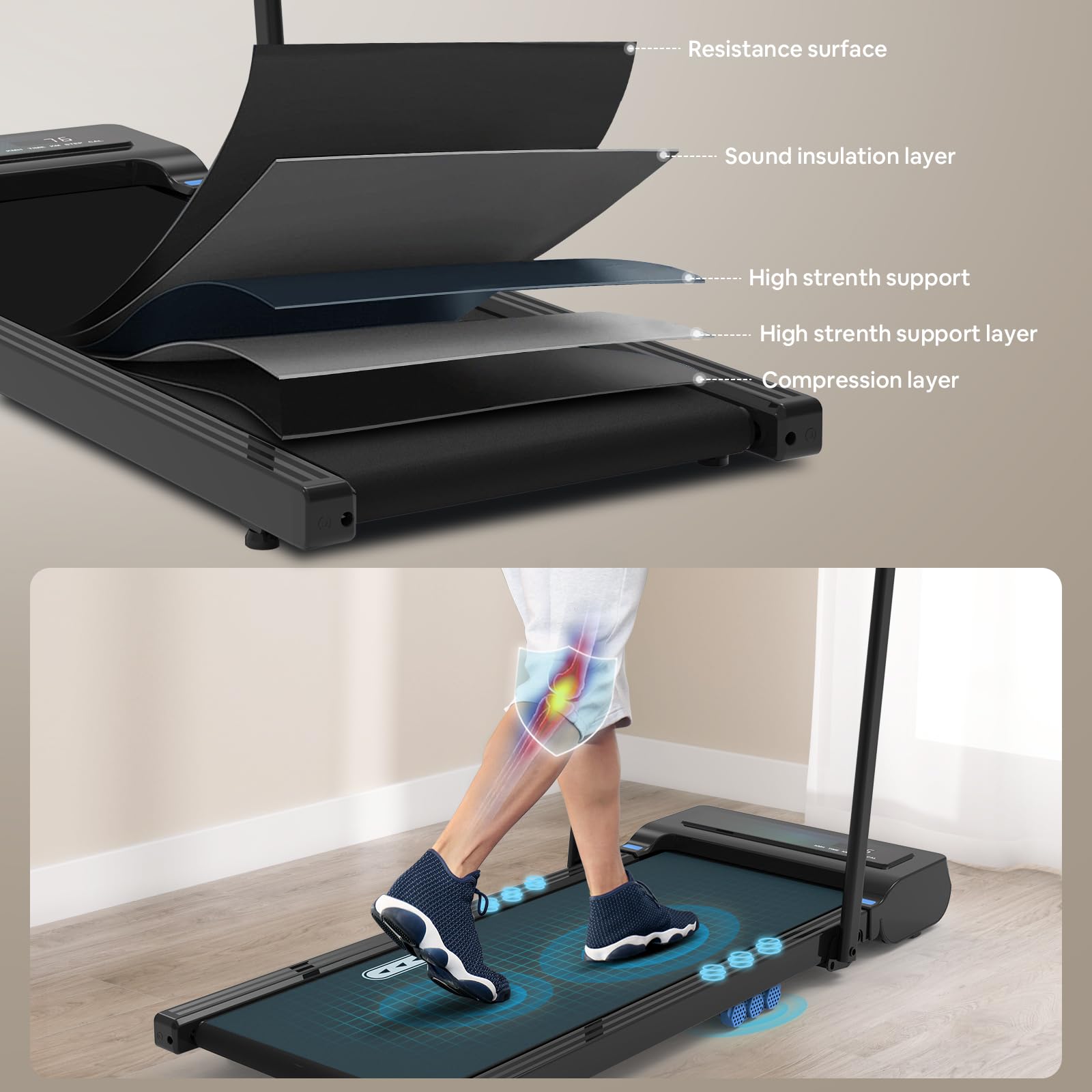 CIIHI Walking Pad Under Desk Treadmill- 2 in 1 Folding Treadmill with 0.6-7.6 Mph - Portable Foldable Treadmill for Home Office, Free-Installation with 265 lbs Capacity