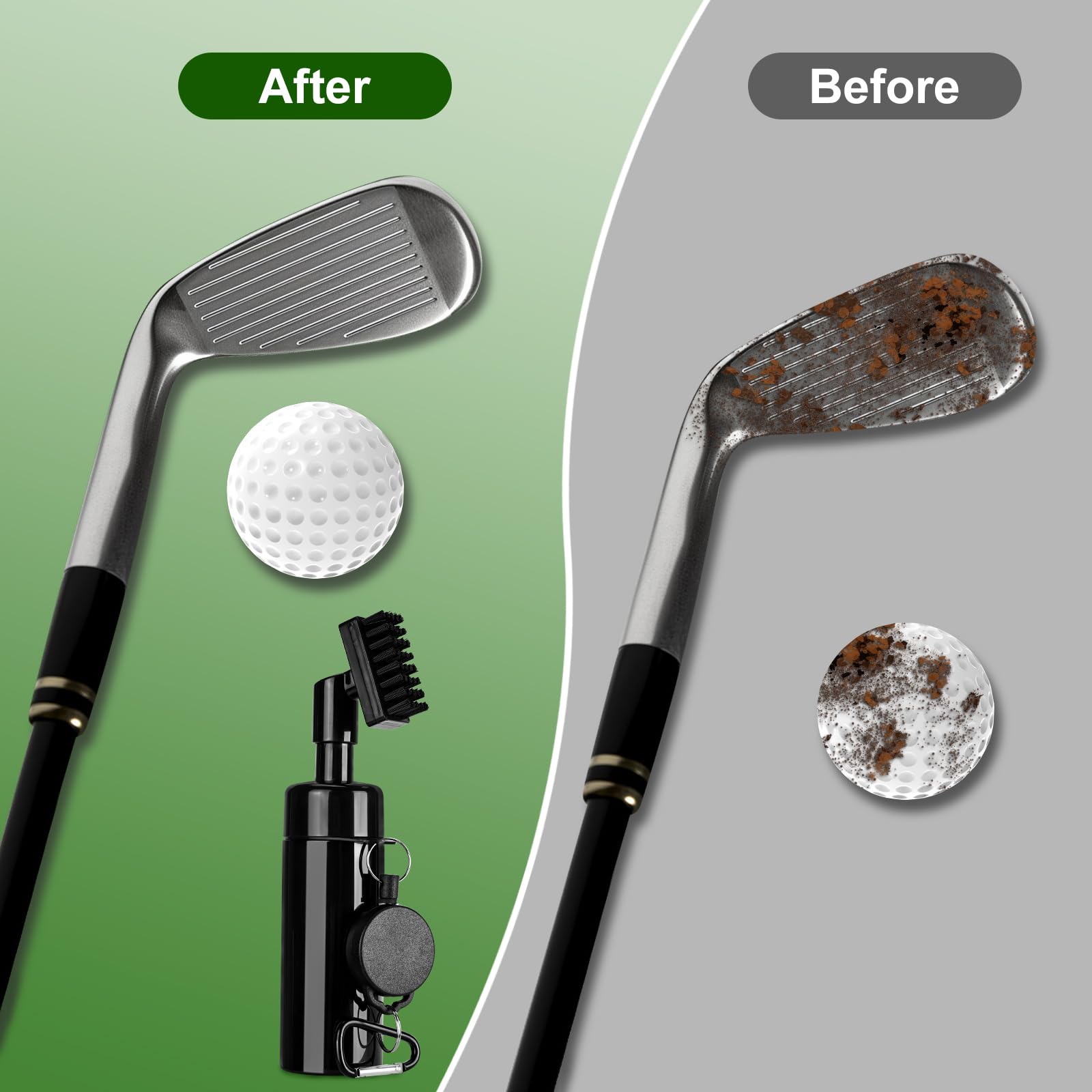 Golf Club Brush Cleaner with Retainer Clip and Squeeze Water Bottle,Suitable for U & V-Grooves 8 Inches Golf Water Brush with Retractable Clip Hold 5.5oz of Water (Black)
