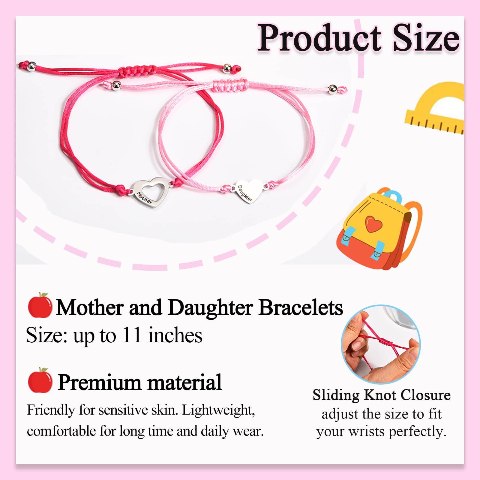 FIEEFX Back to School Gifts Bracelet for Mother and Daughter Bracelets Set for 2 First Day of School Bracelet Gifts for Daughter Girls Kindergarten Preschool Pre k 1st 2nd Grade
