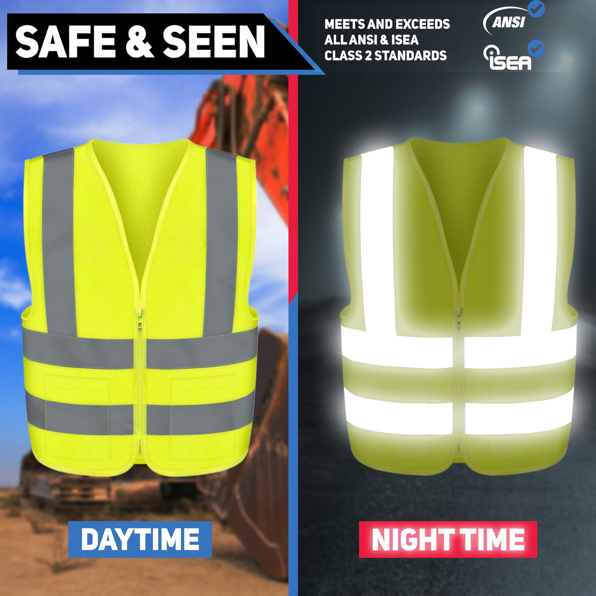 Neiko 53962A High Visibility Safety Vest with 2 Pockets, ANSI/ISEA Standard | Color Neon Yellow | Size L