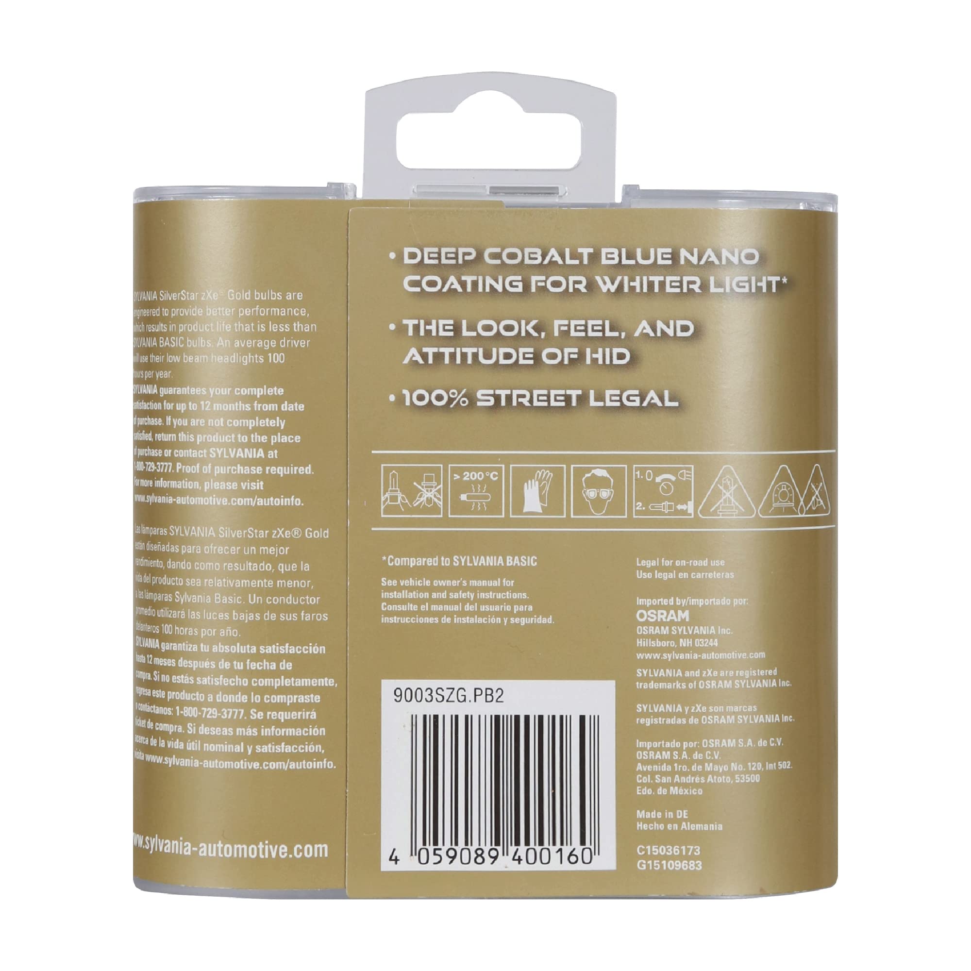 SYLVANIA - 9003 (HB2, H4) SilverStar zXe GOLD High Performance Halogen Headlight Bulb - Headlight & Fog Light, Bright White Output, Best HID Alternative, Xenon Charged Technology (Contains 2 Bulbs)