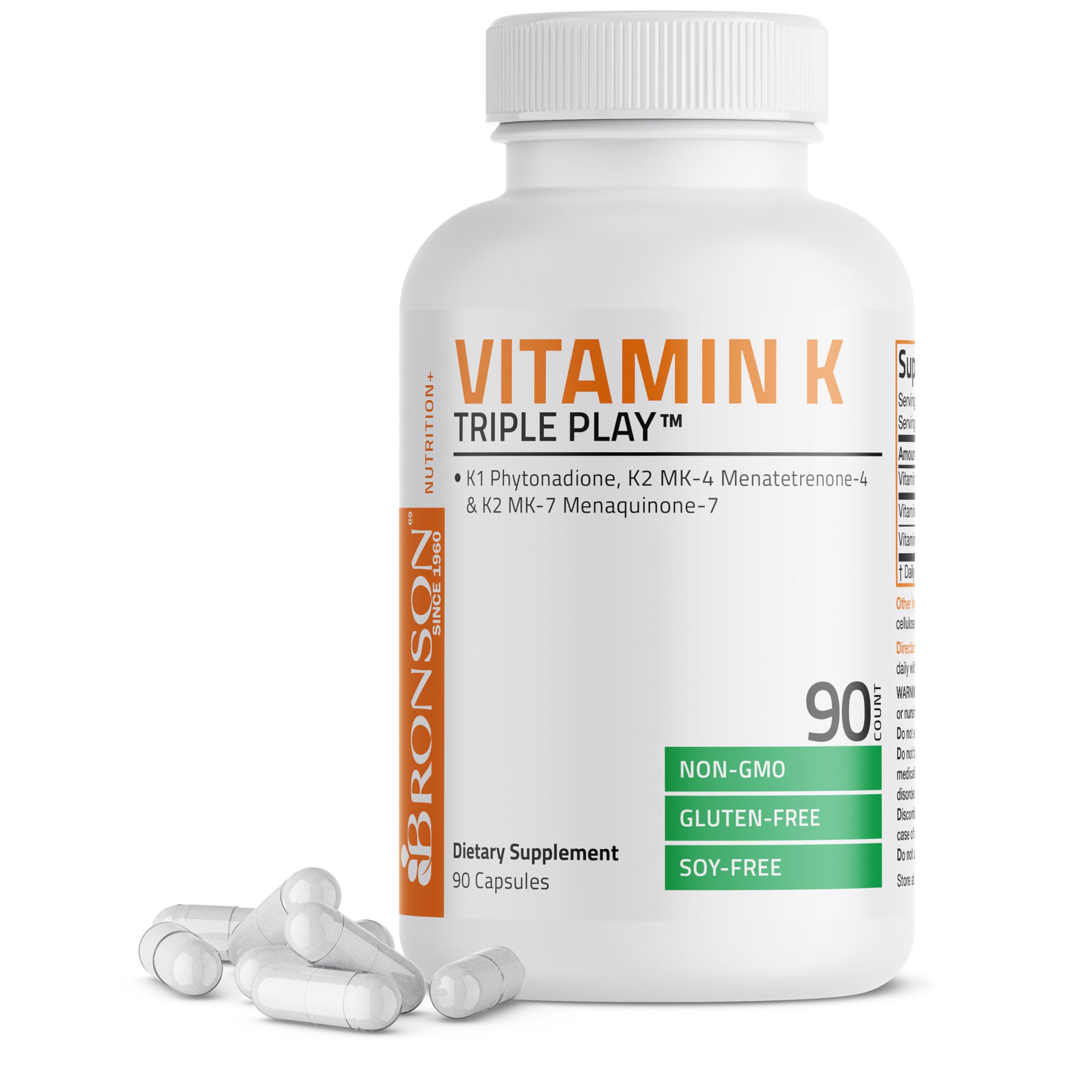 Bronson Vitamin K Triple Play (Vitamin K2 MK7 / Vitamin K2 MK4 / Vitamin K1) Full Spectrum Complex Vitamin K Supplement, 90 Capsules