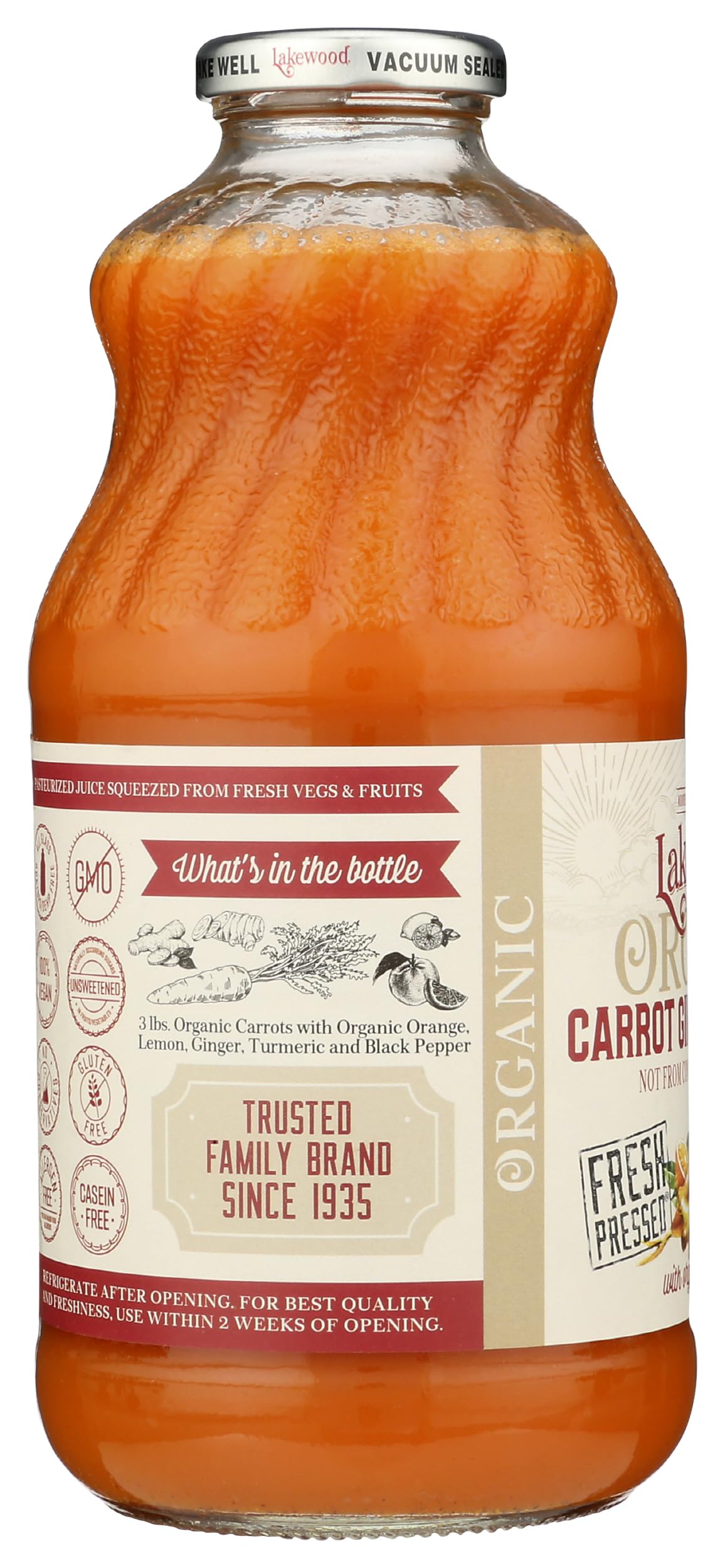 Lakewood Organic Carrot Ginger Turmeric Juice, 32 FZ
