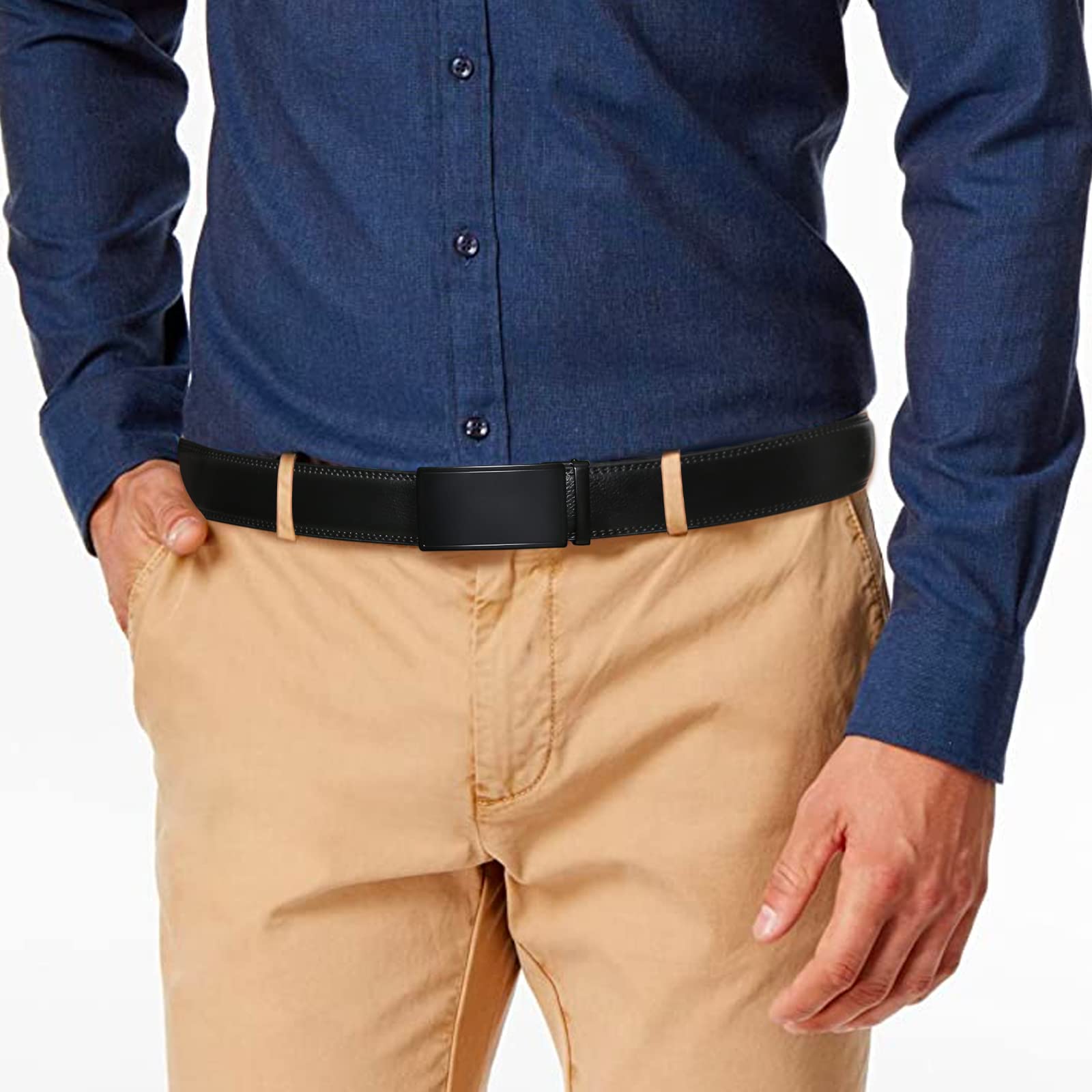 SENDEFN Ratchet Belts for Men 2 Pack, Mens Leather Belt in Gift Set Box for Dress Casual, Size Adjustable Trim to Fit