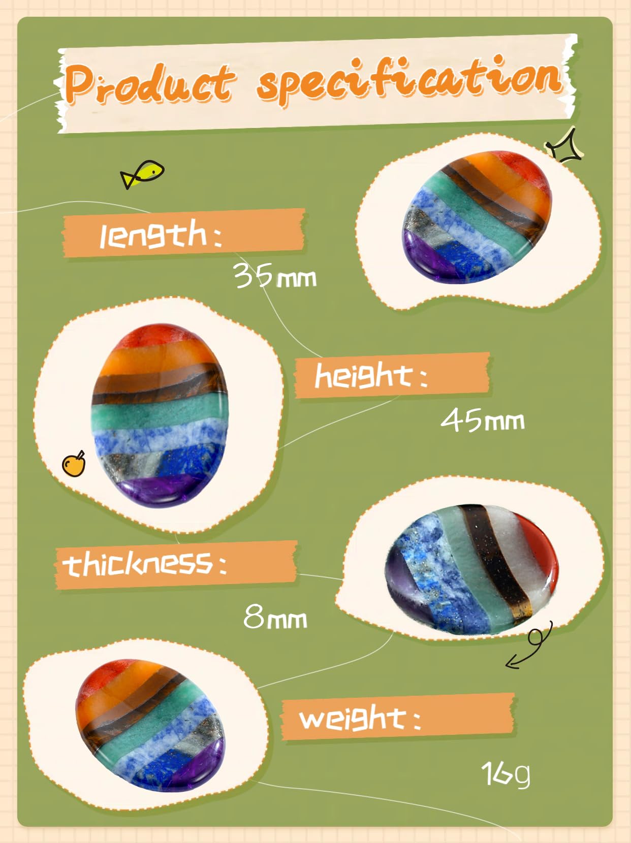 NUKAYAI Thumb Worry Stone Crystals for Anxiety 7 Chakra Oval Crystals and Healing Stones Natural Tiny Meditation Accessories Mental Health Gifts Fidget Depression Stress Anxiety Relief Items for Women