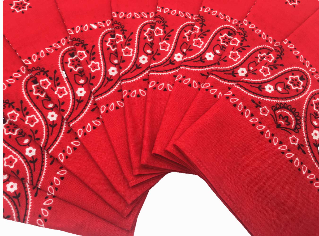 Vamqor 100% Cotton 10 Pack Fine Bandanas(Red)