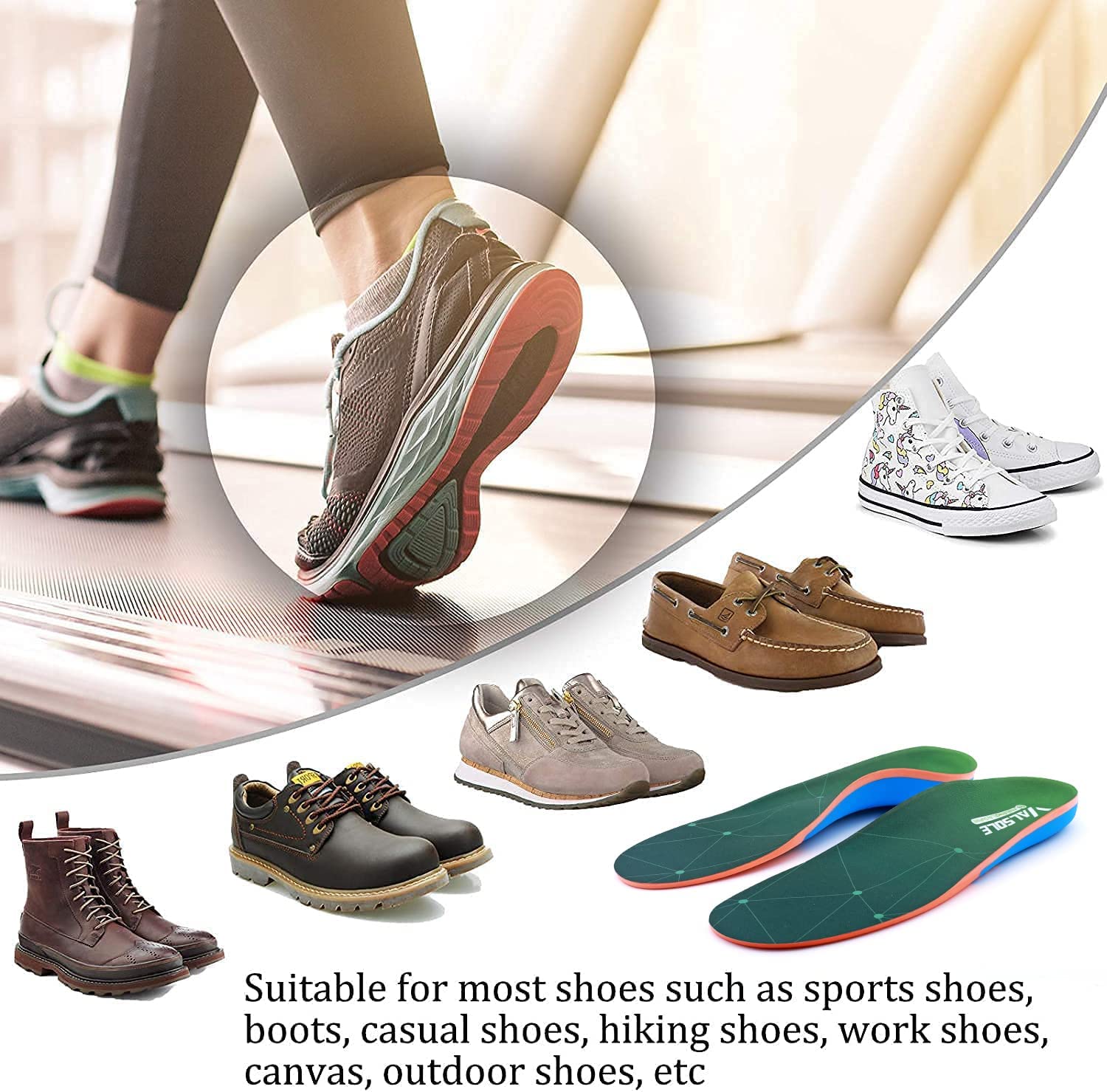 VALSOLE 220+ lbs Plantar Fasciitis Arch Support Shoe Inserts - Men Women Gel Orthotics for Flat Feet & High Arch Boot Insoles