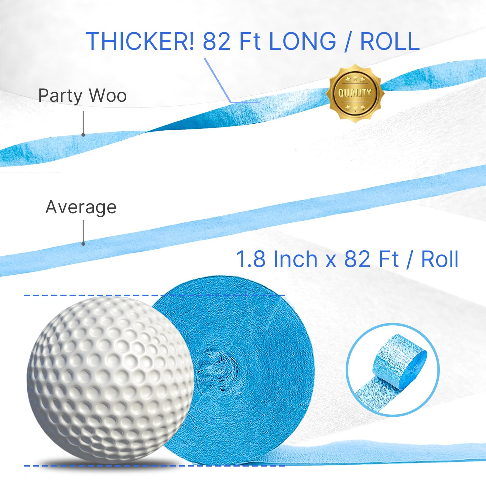 PartyWoo Crepe Paper Streamers 4 Rolls 328ft, Pack of Crepe Paper Royal Blue and Light Blue Streamers Party Decorations, Crepe Paper for Birthday Decorations, Party Decorations (1.8 In x 82 Ft/Roll)