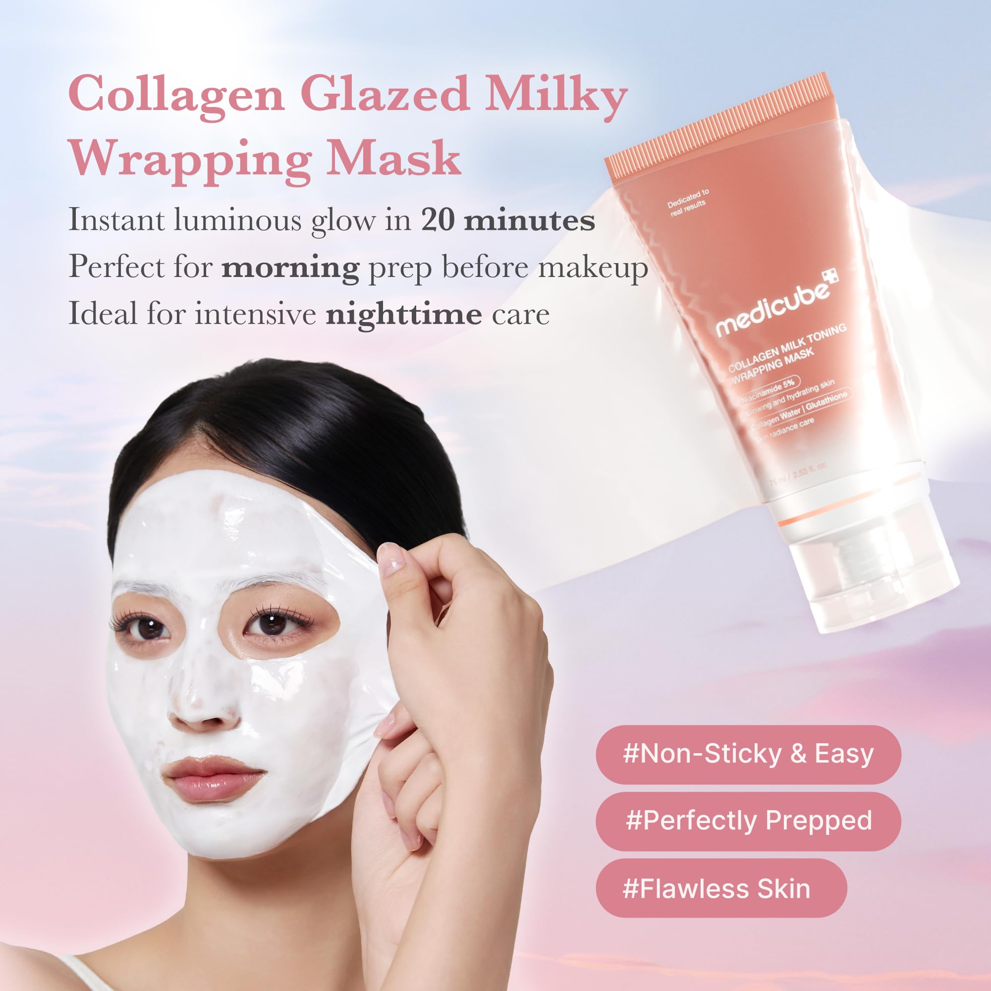 medicube Milky Collagen Double Glow Lock Duo: Collagen Glazed Milky Glow Wrapping Mask and Collagen Glow Booster Milk Serum | 130Da Collagen, Niacinamide, Glutathione for Plumped, Radiant Glass Skin